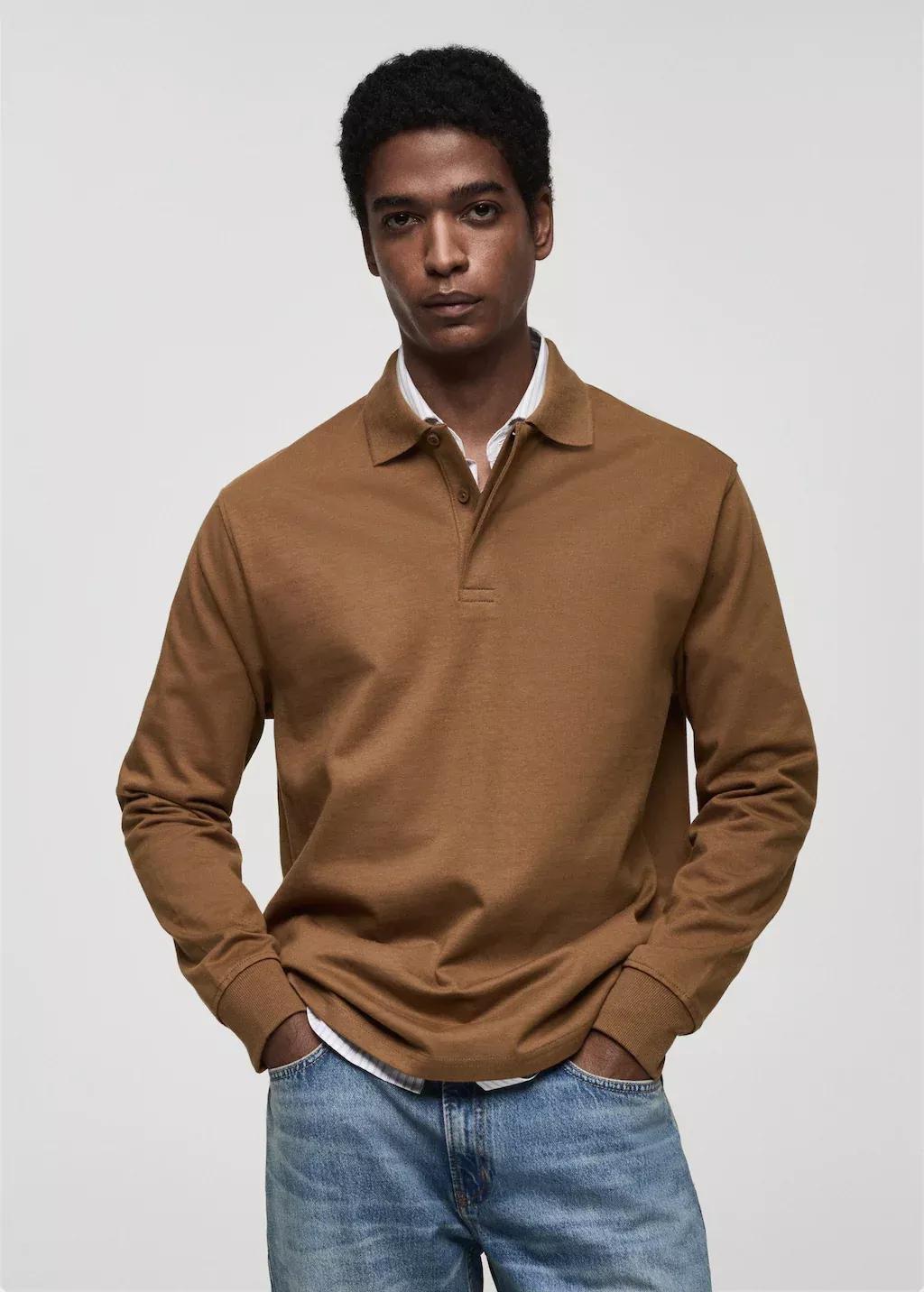 Brown 100% Cotton Polo Sweatshirt, , large image number 0
