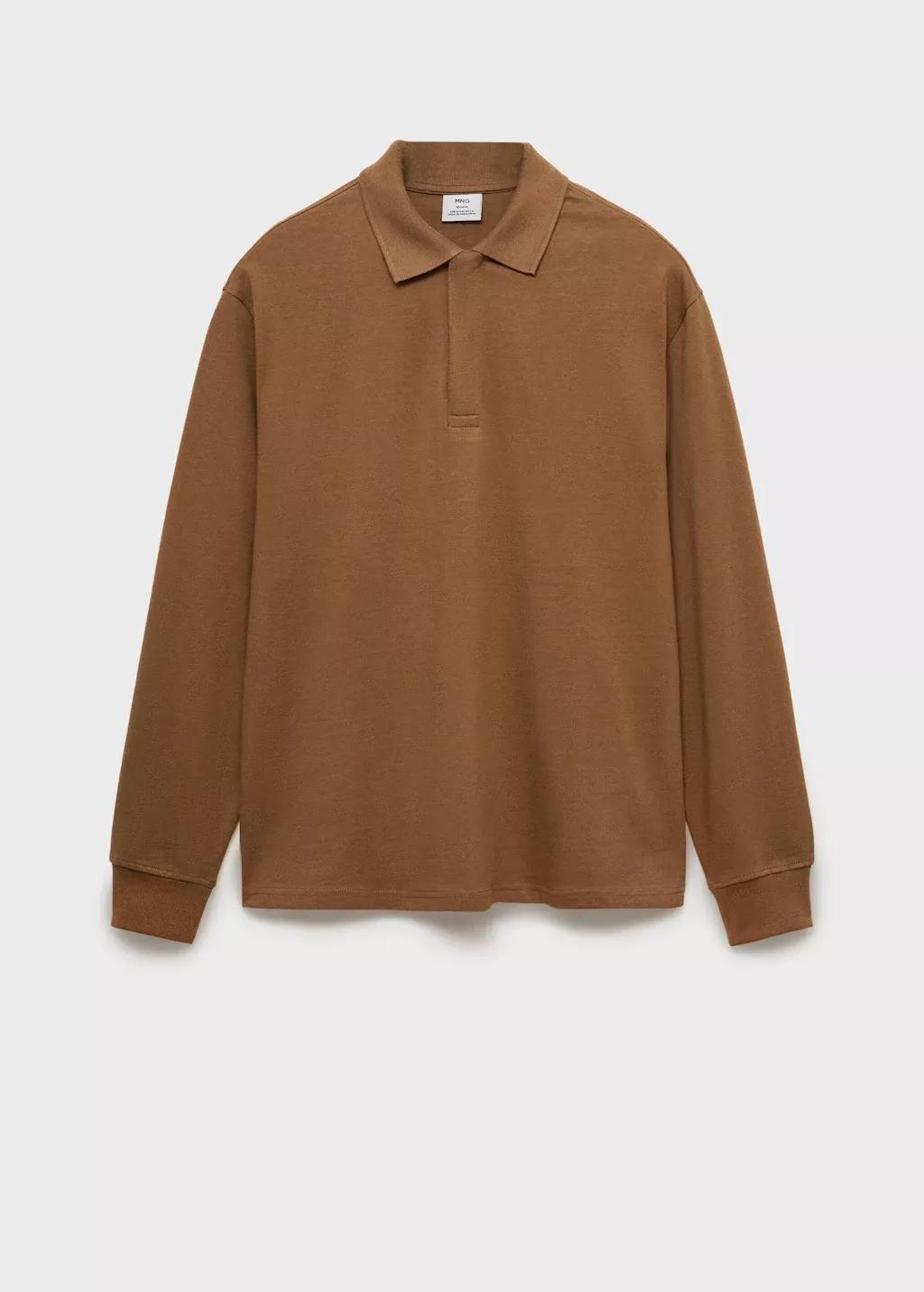 Brown 100% Cotton Polo Sweatshirt, , large image number 4