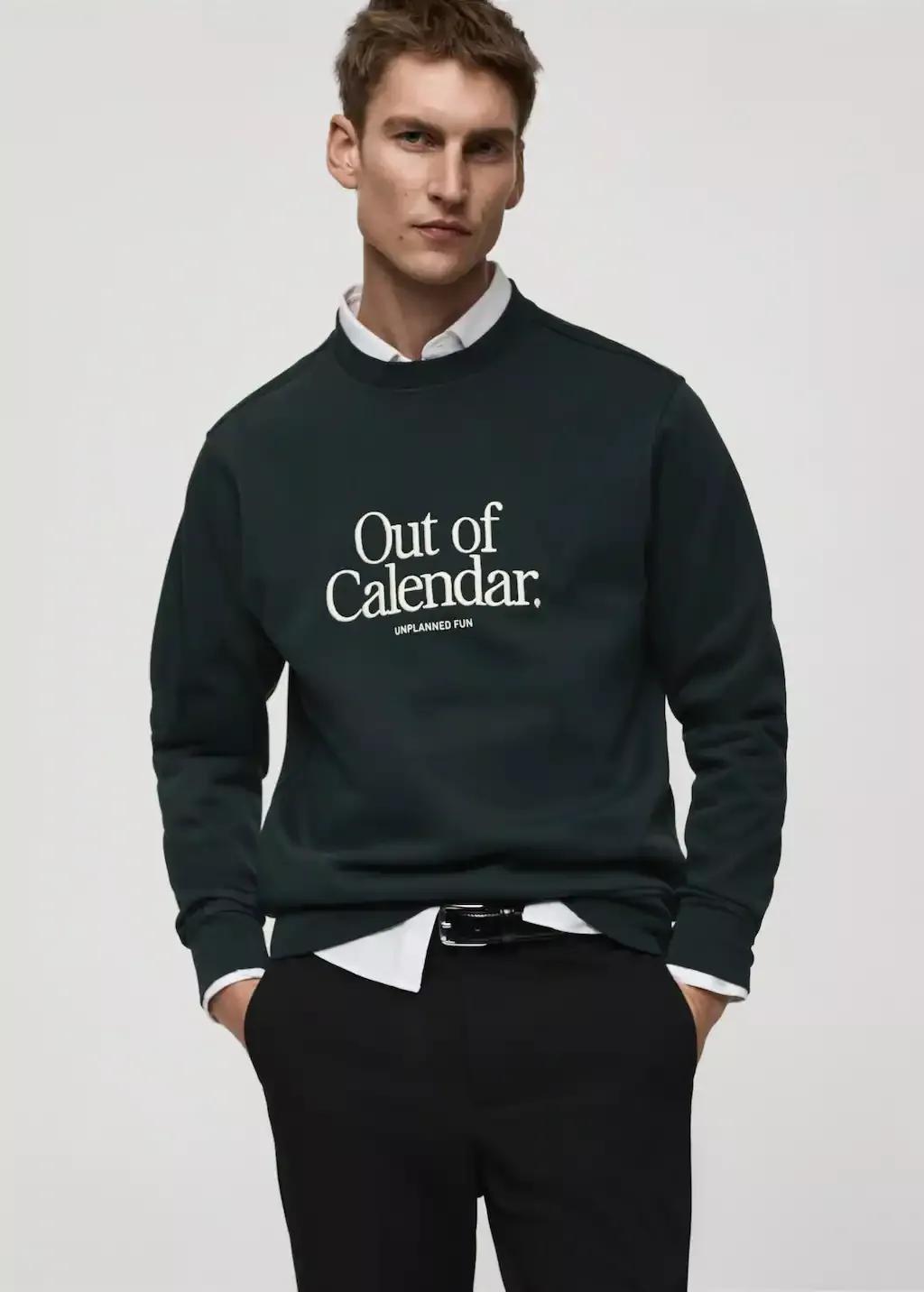 Green Cotton Sweatshirt With Embroidered Message, , medium