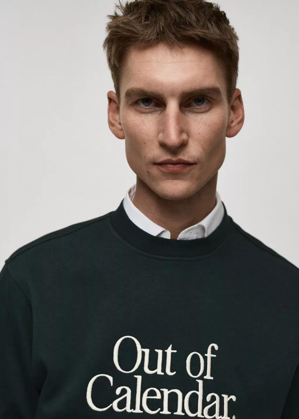 Green Cotton Sweatshirt With Embroidered Message, , large image number 1