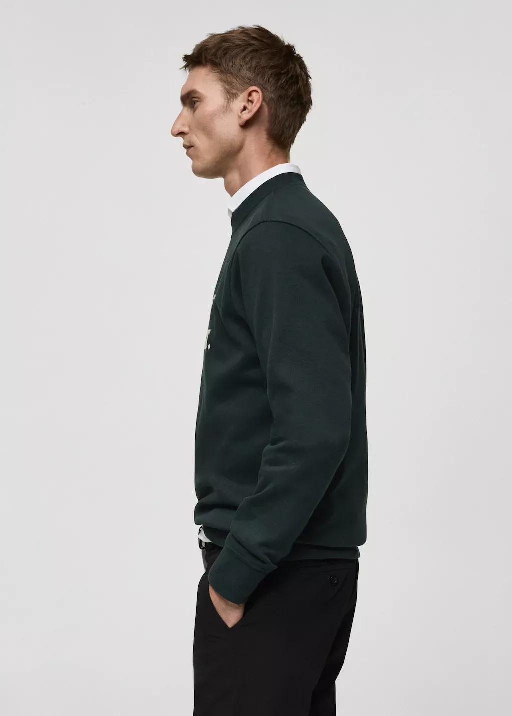 Green Cotton Sweatshirt With Embroidered Message, Green, large image number 3