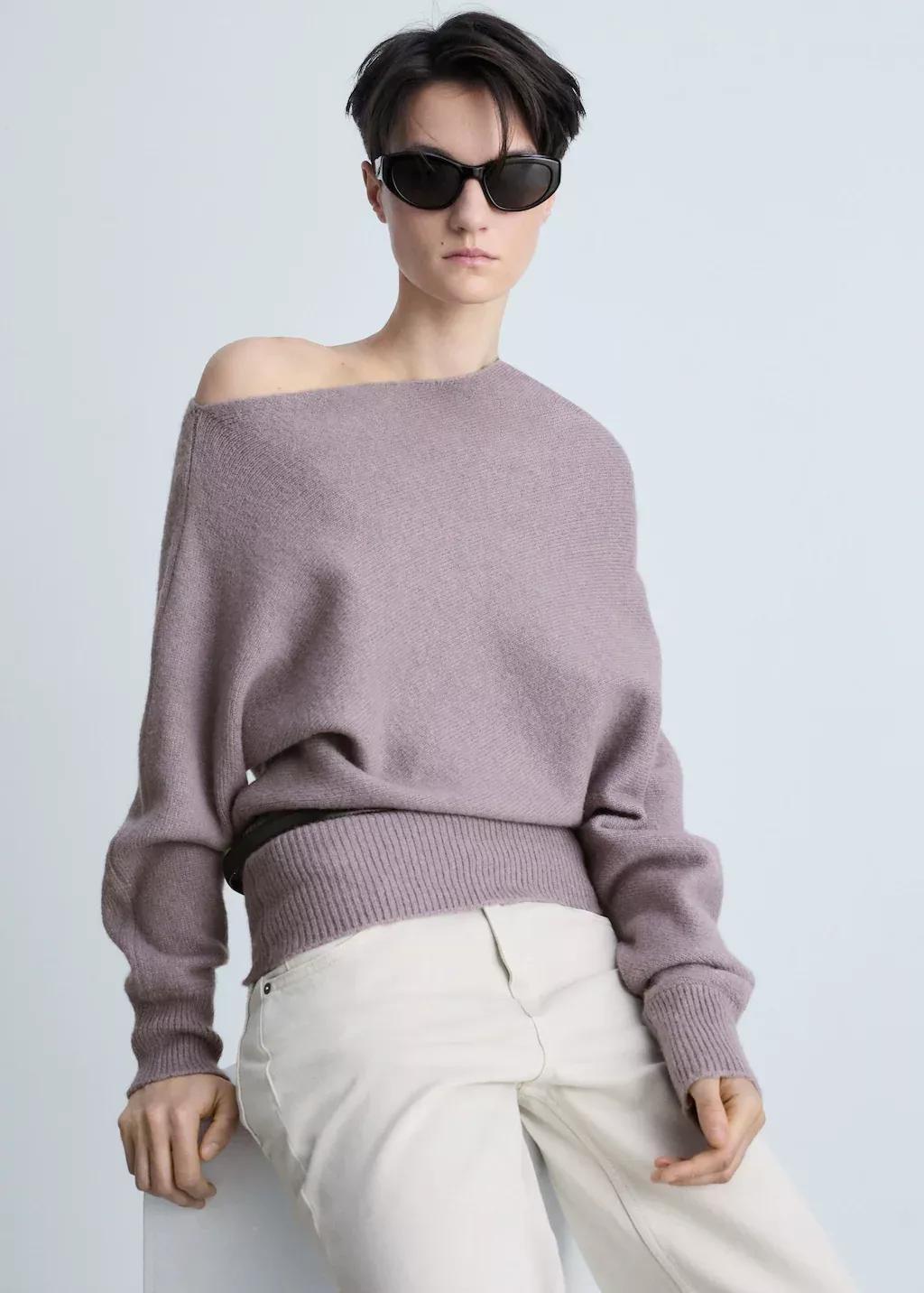 Purple Lt-Pastel Asymmetrical Wool-Blend Sweater, , large image number 0