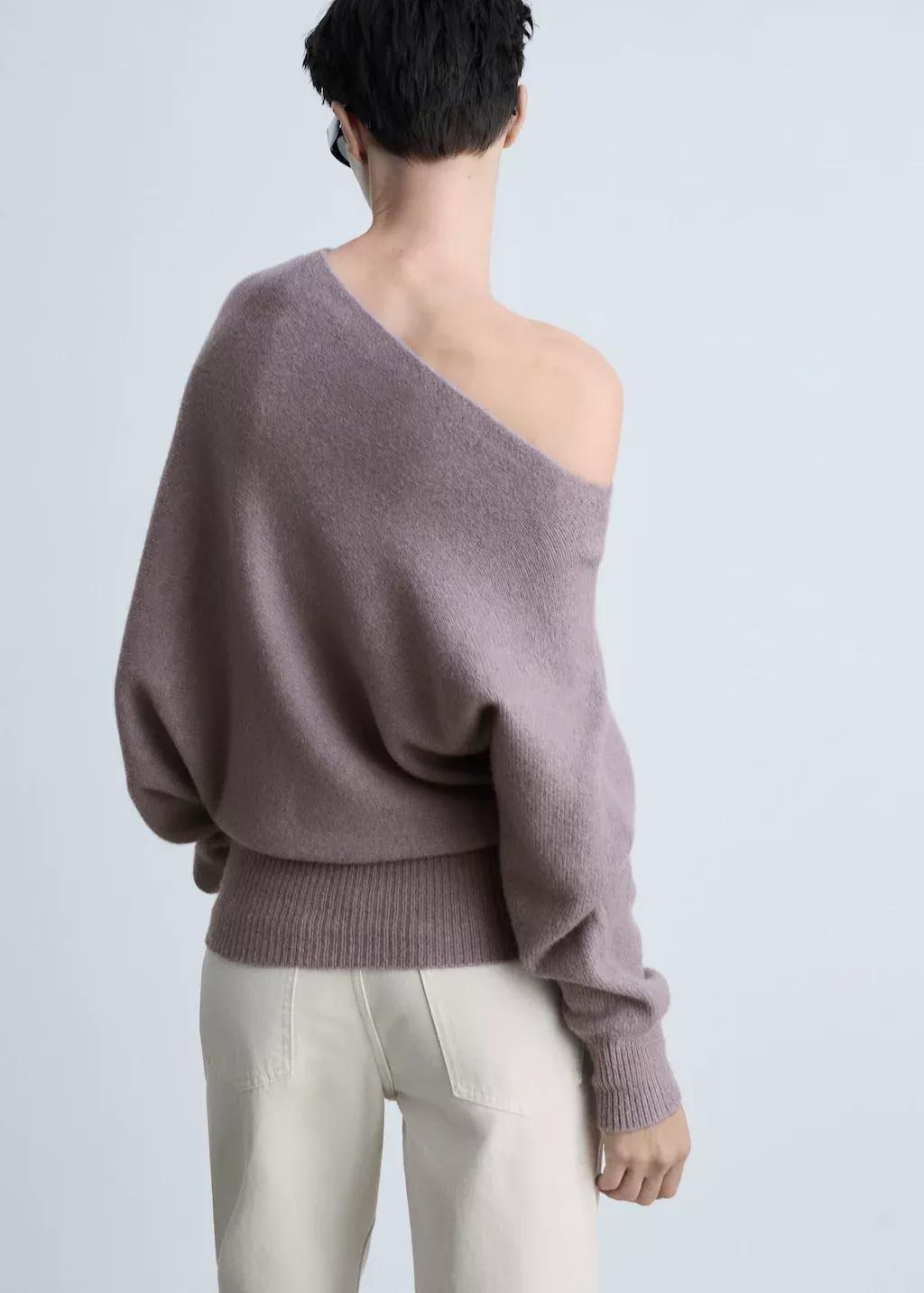 Purple Lt-Pastel Asymmetrical Wool-Blend Sweater, , large image number 5