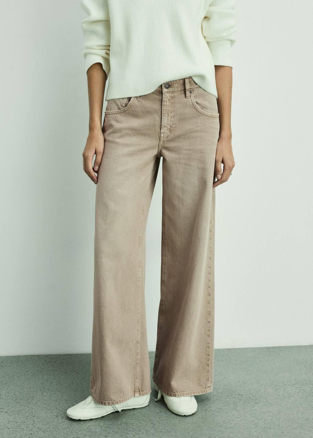 Brown Lt Pastel Low Waist Wideleg Jeans, , medium