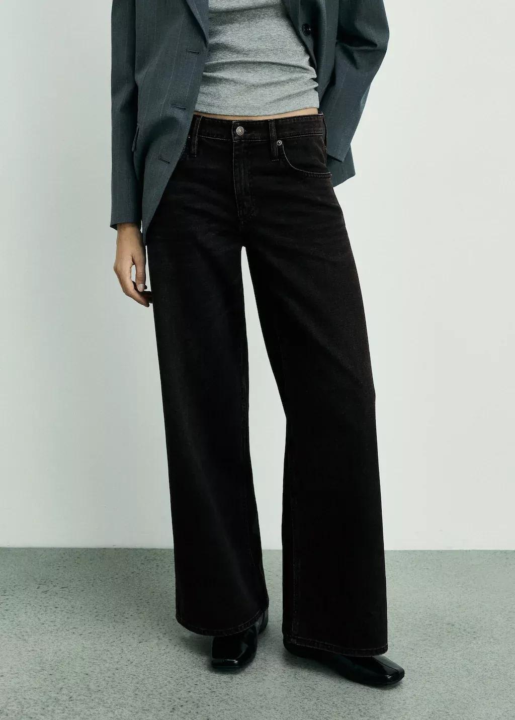 Grey Low Waist Wideleg Jeans, , large image number 0