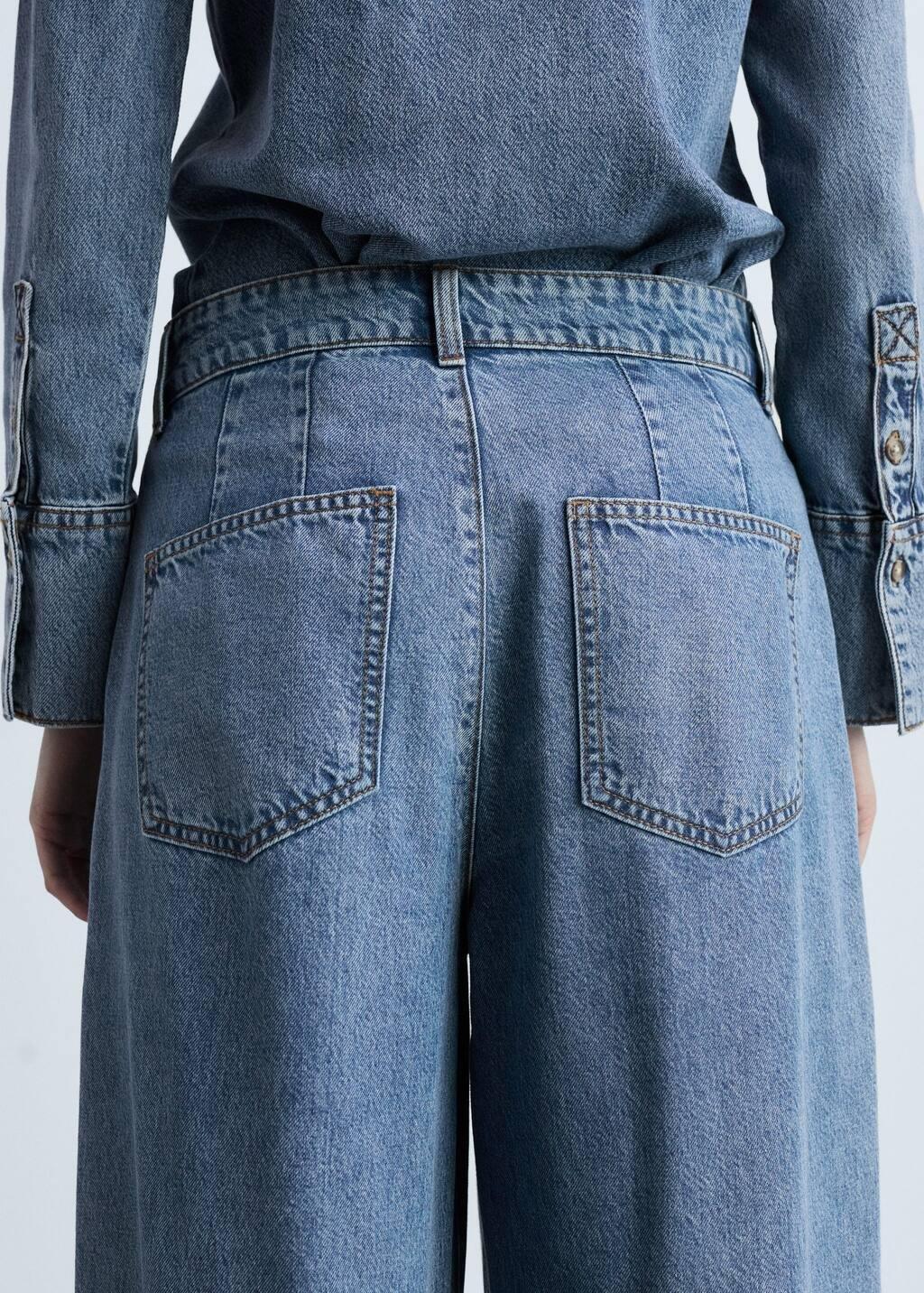 Blue Wideleg Pleated Jeans, , large image number 1