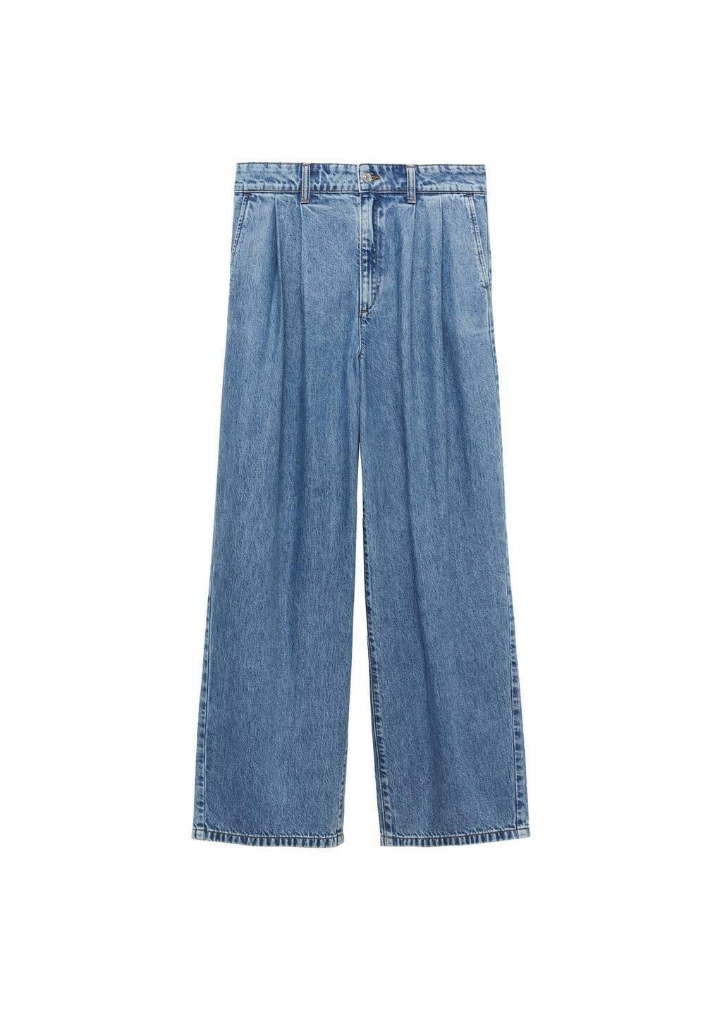 Blue Wideleg Pleated Jeans, , large image number 2