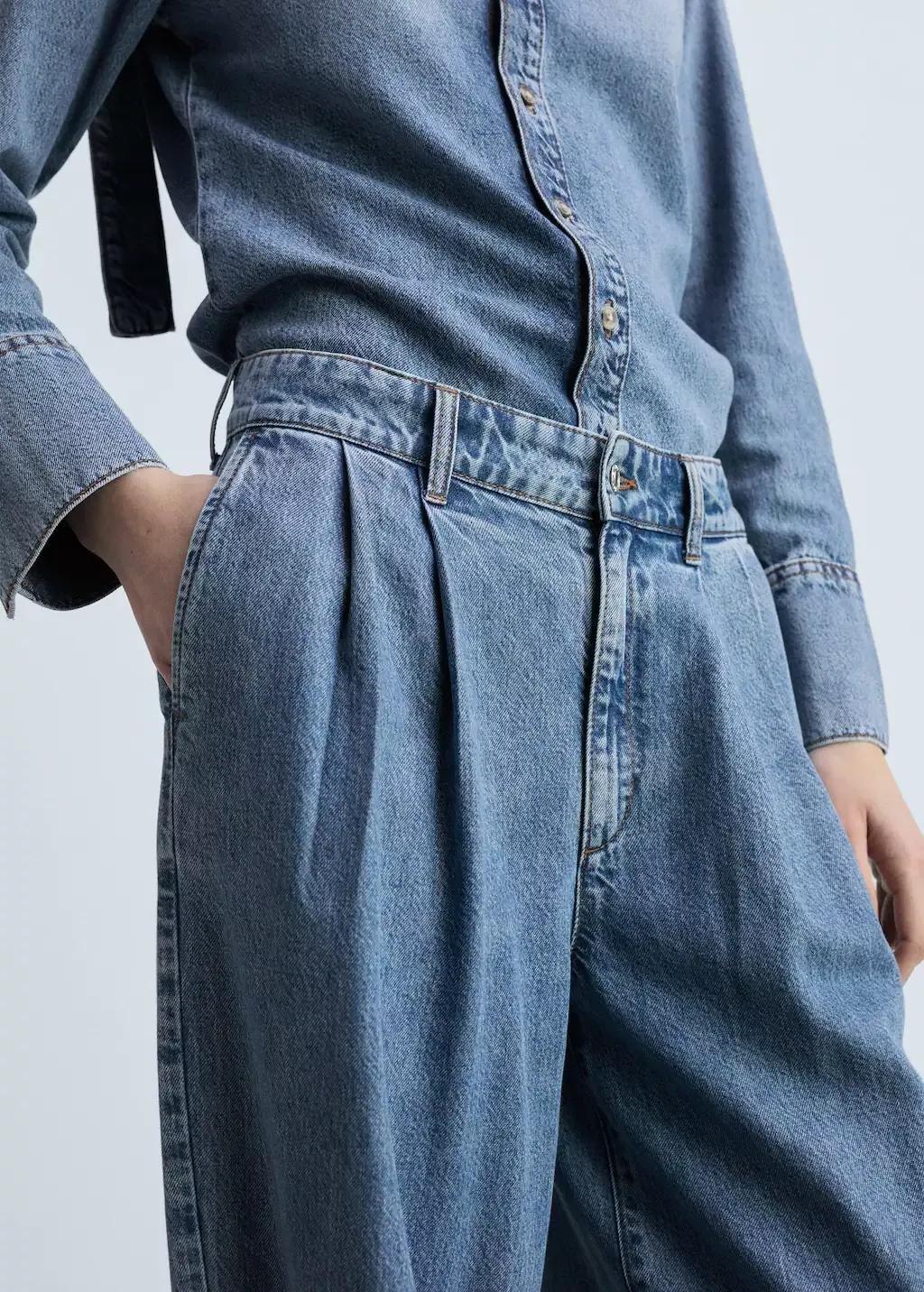 Blue Wideleg Pleated Jeans, , large image number 3