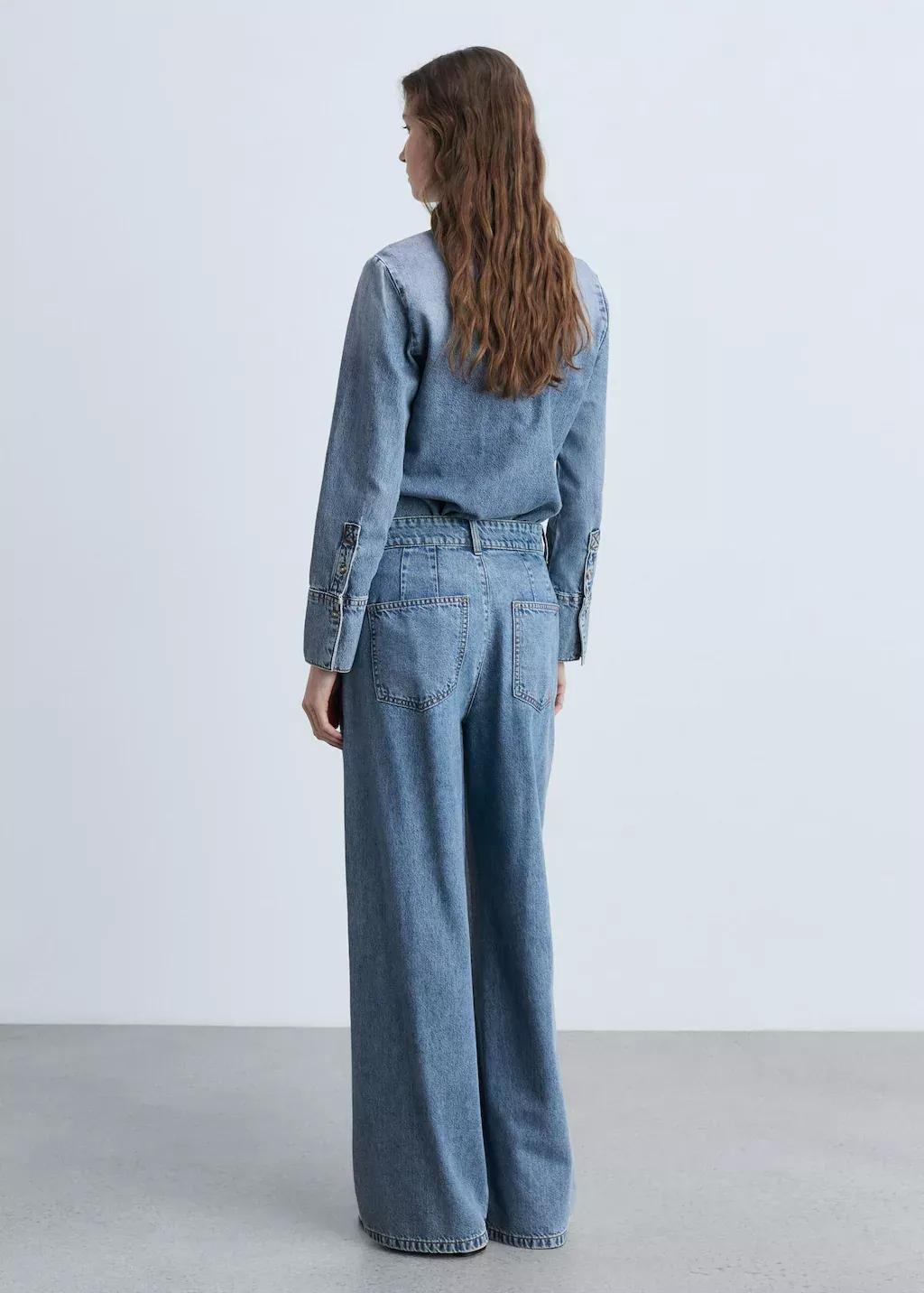 Blue Wideleg Pleated Jeans, , large image number 7