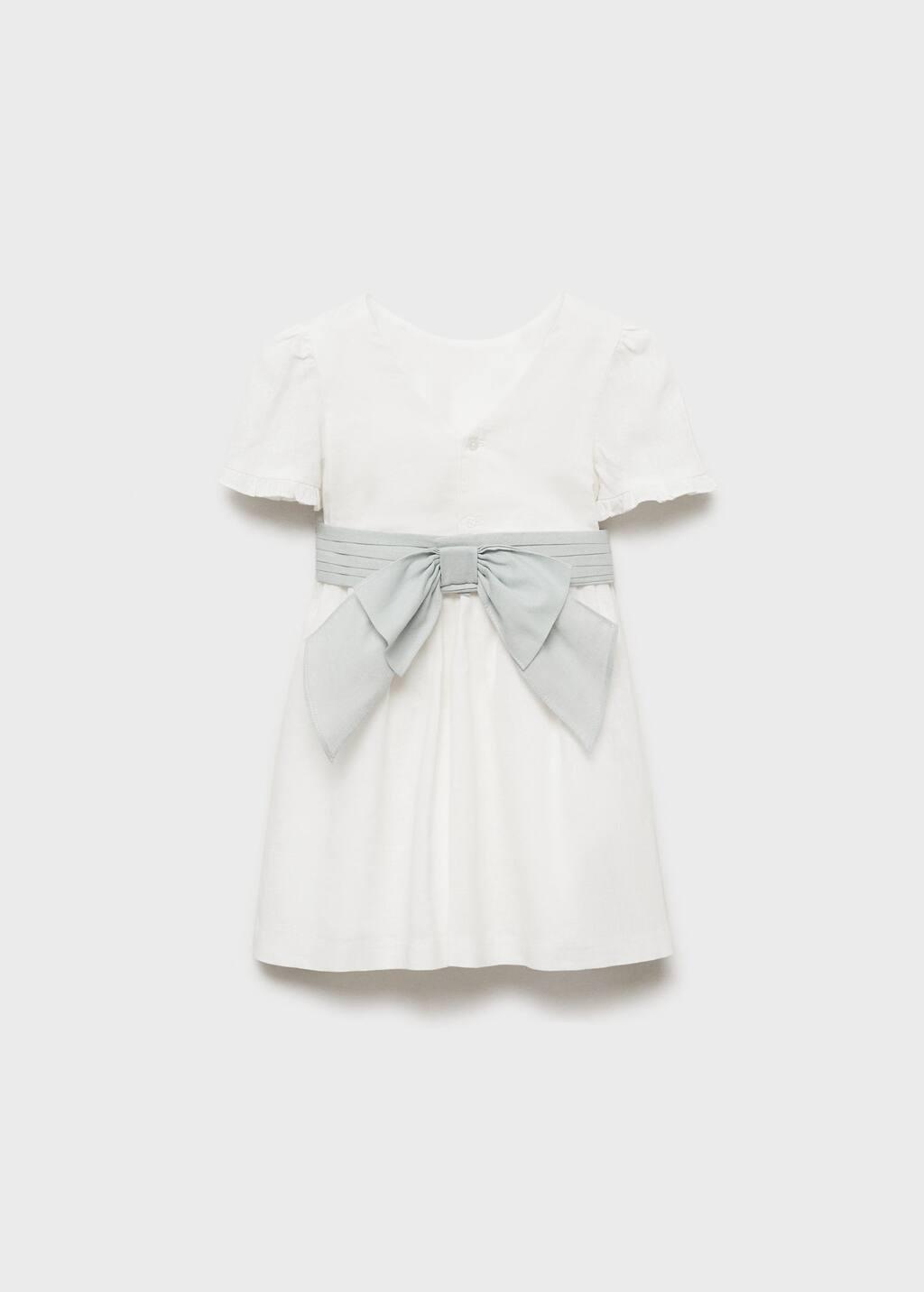 White Bow Linen-Blend Dress, Baby Girl, , large image number 1