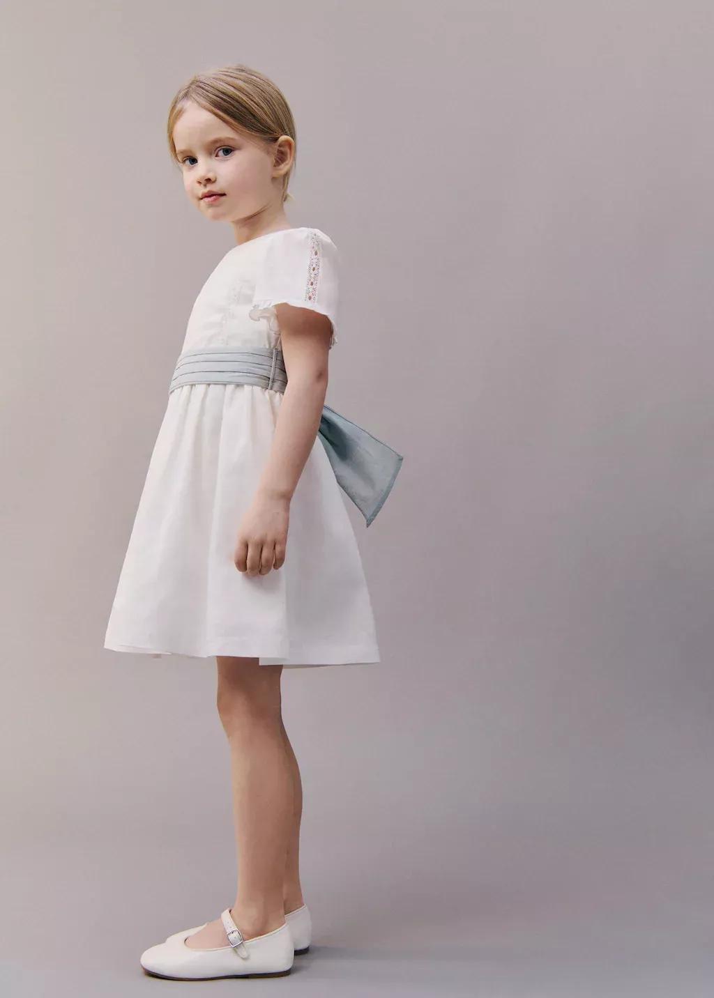 White Bow Linen-Blend Dress, Baby Girl, , large image number 3