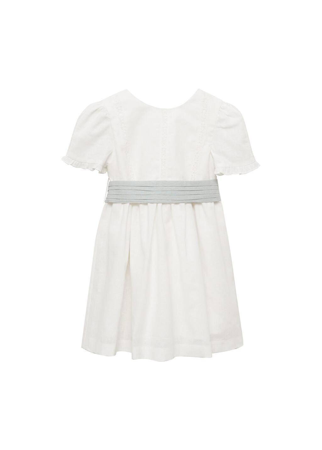 White Bow Linen-Blend Dress, Baby Girl, , large image number 4