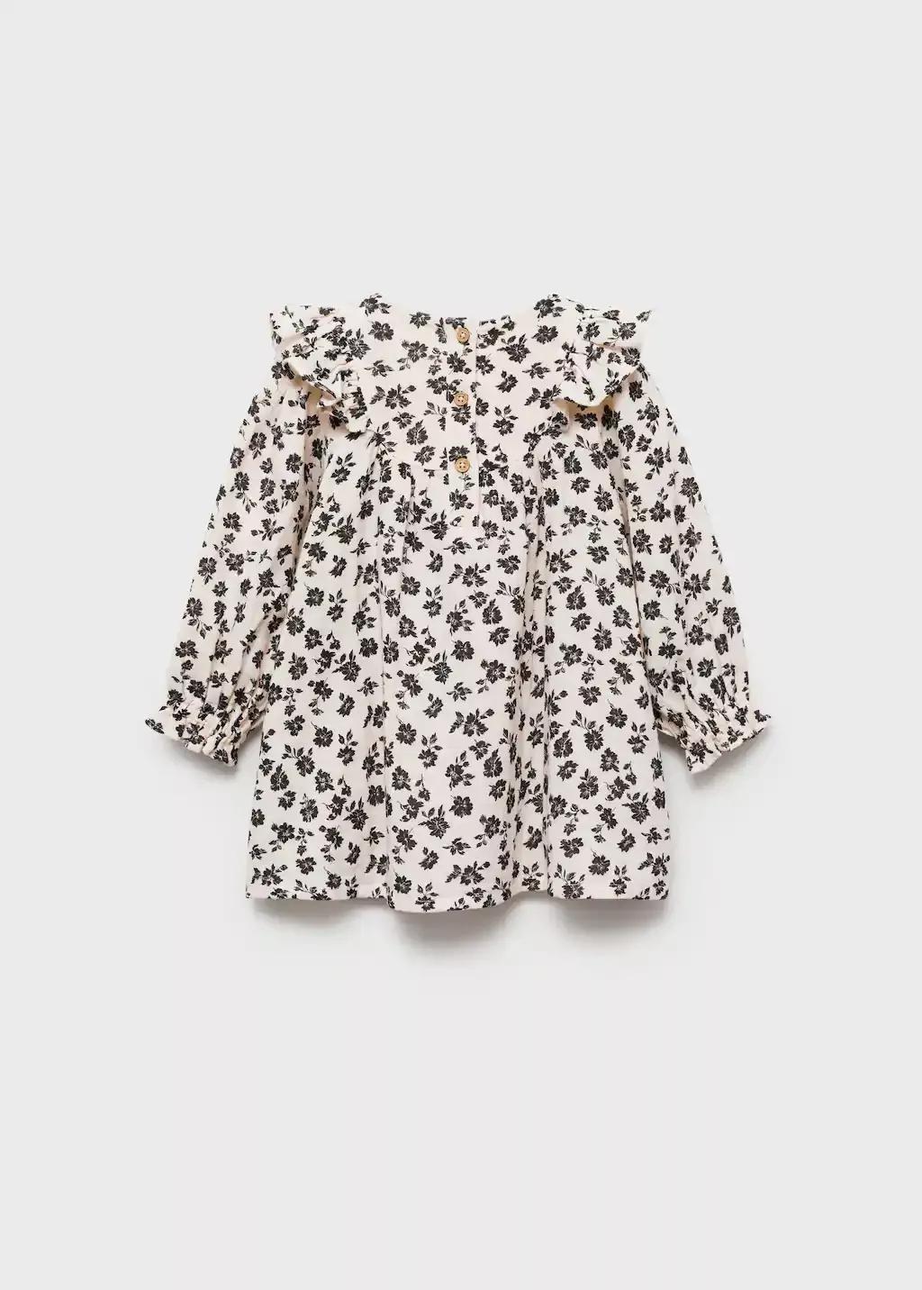 Beige Printed Cotton Dress, Baby Girl, , large image number 1