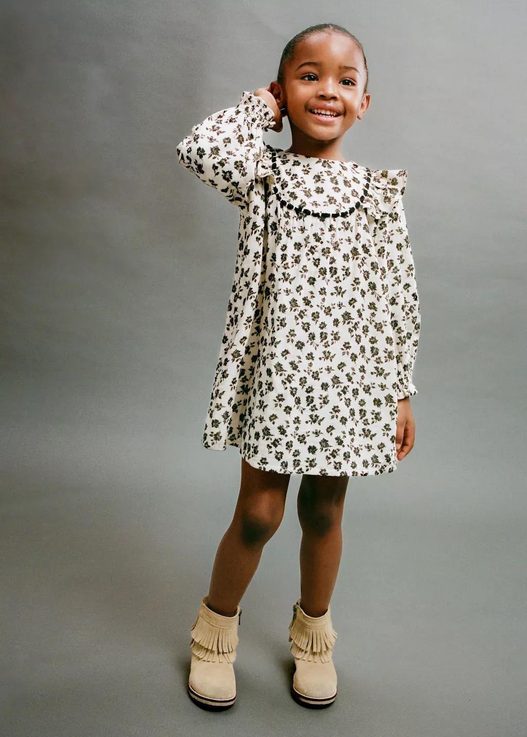 Beige Printed Cotton Dress, Baby Girl, , large image number 2
