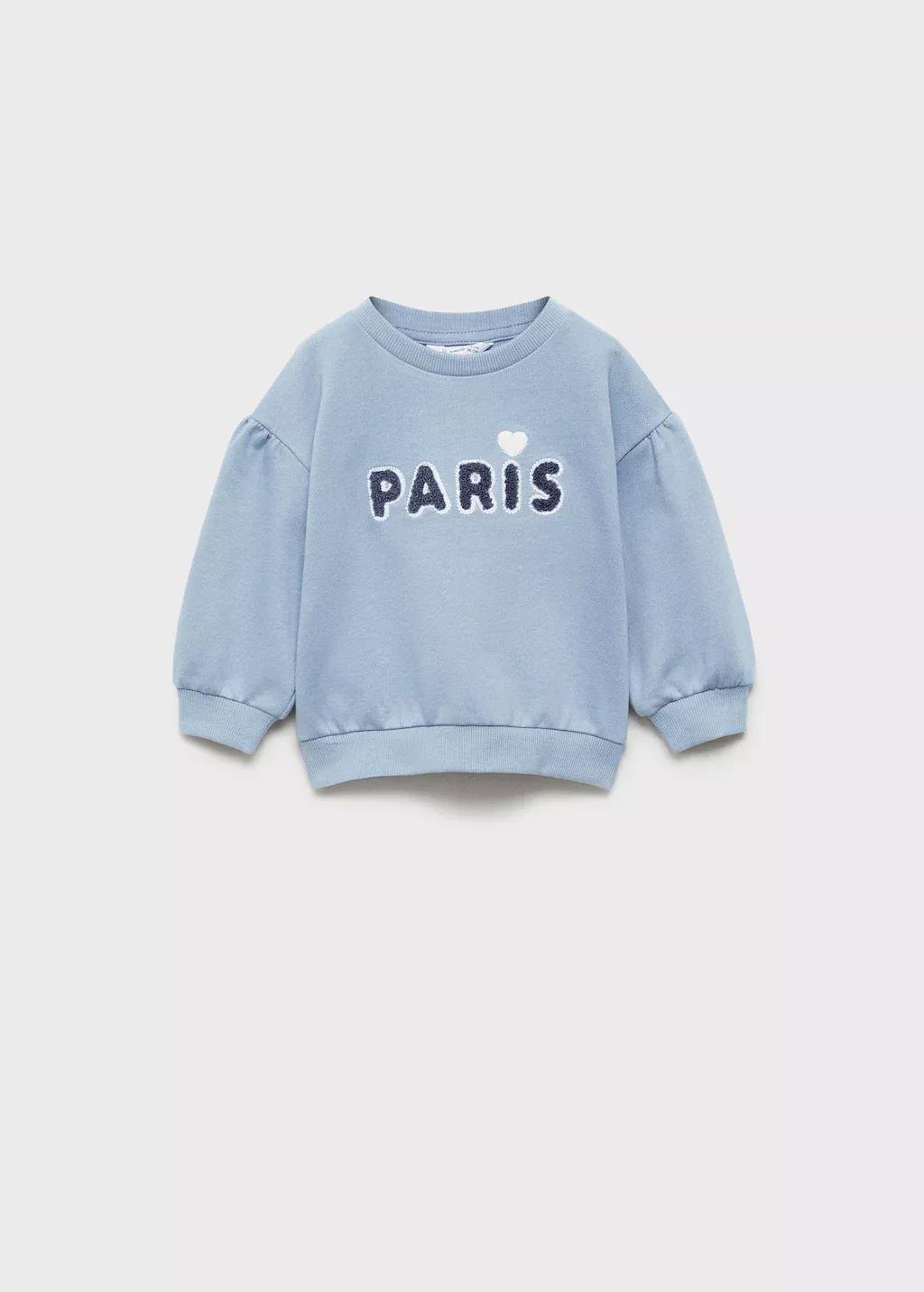 Blue Lt Pastel Embossed Message Cotton Sweater, Baby Girl, , large image number 0