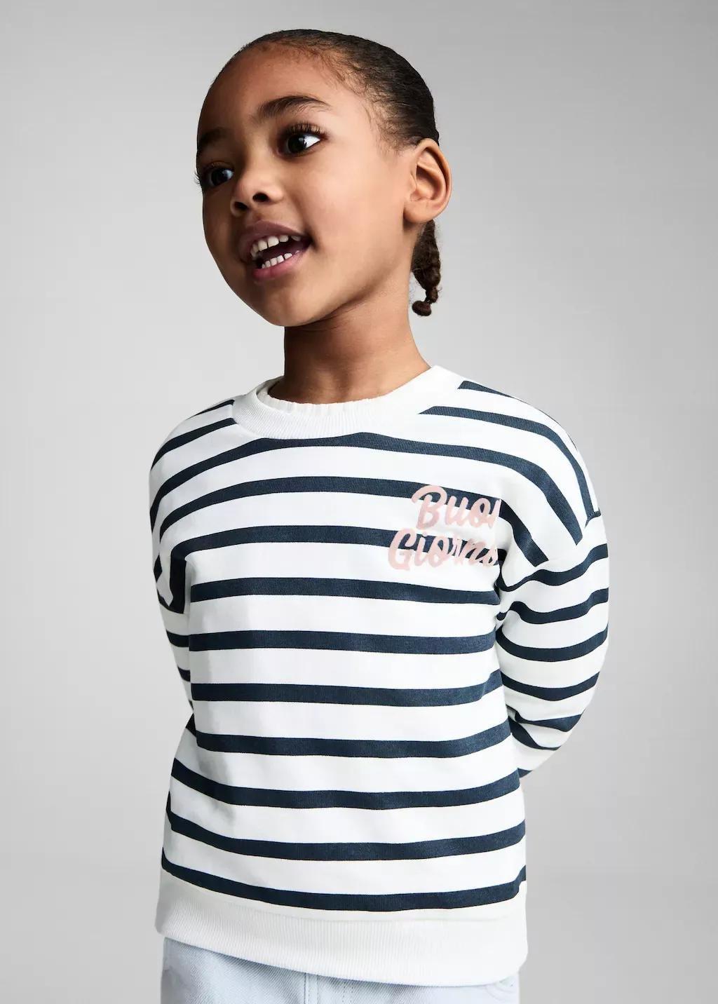 White Message Striped Sweatshirt, Baby Girl, , medium