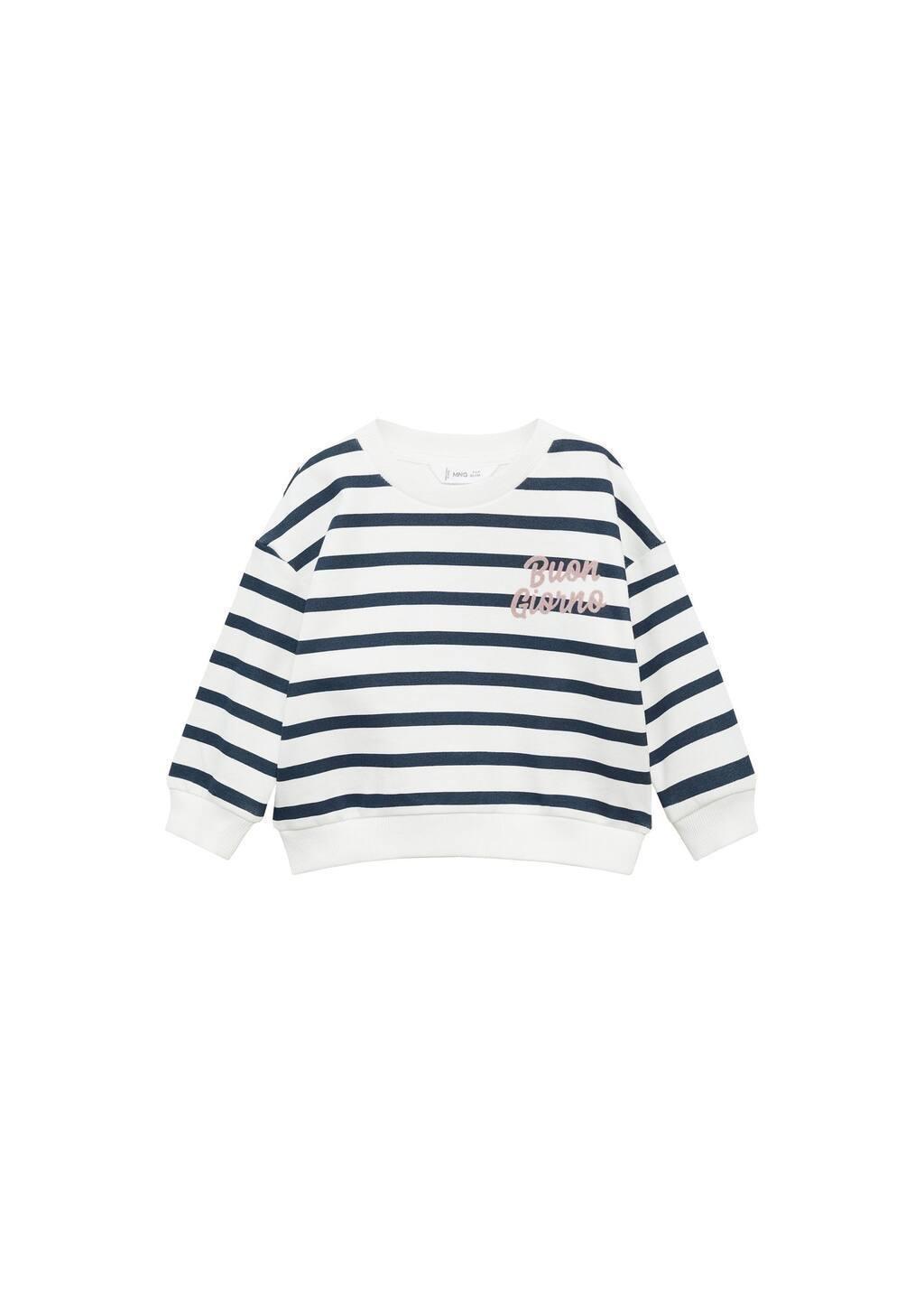White Message Striped Sweatshirt, Baby Girl, , large image number 2
