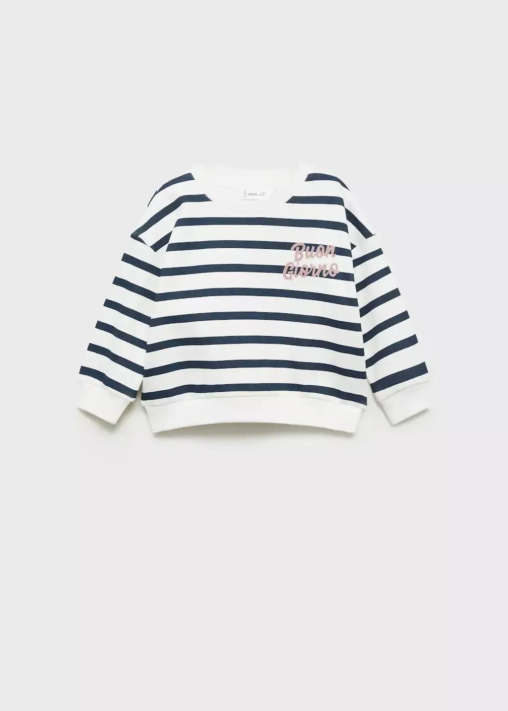 White Message Striped Sweatshirt, Baby Girl, Natural White, large image number 4