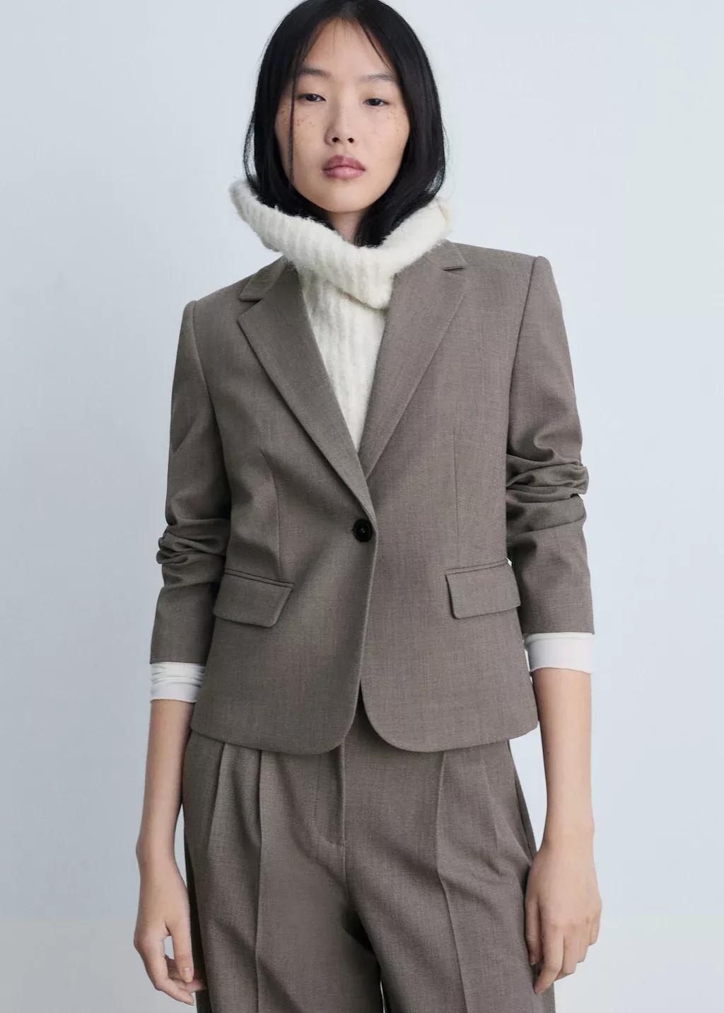 Brown Crop Suit Blazer, , medium