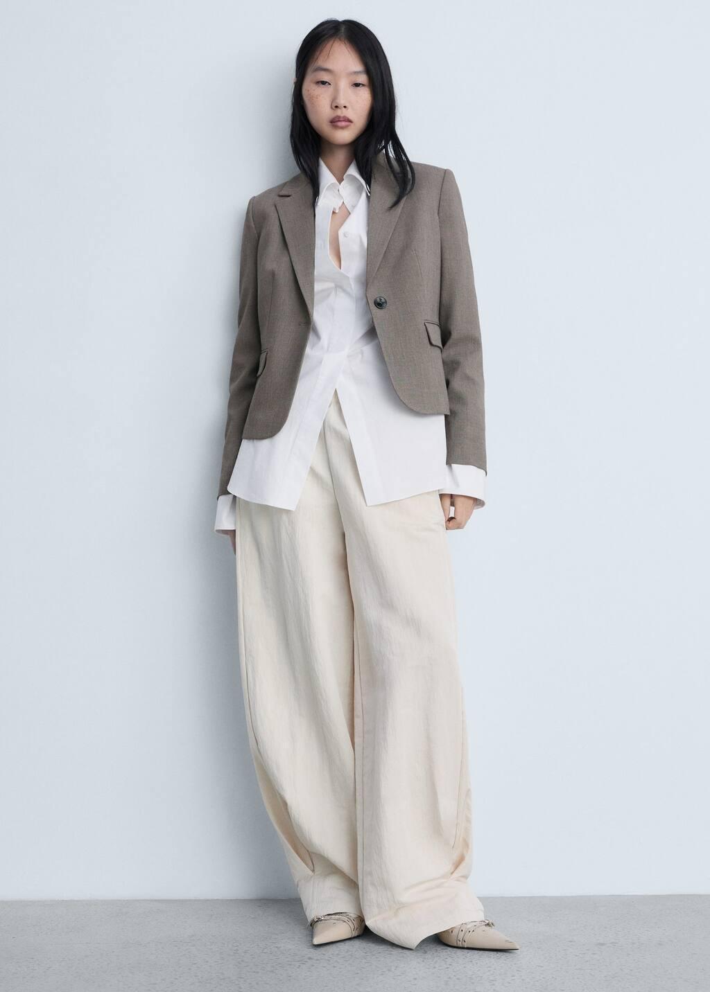 Brown Crop Suit Blazer, , large image number 3