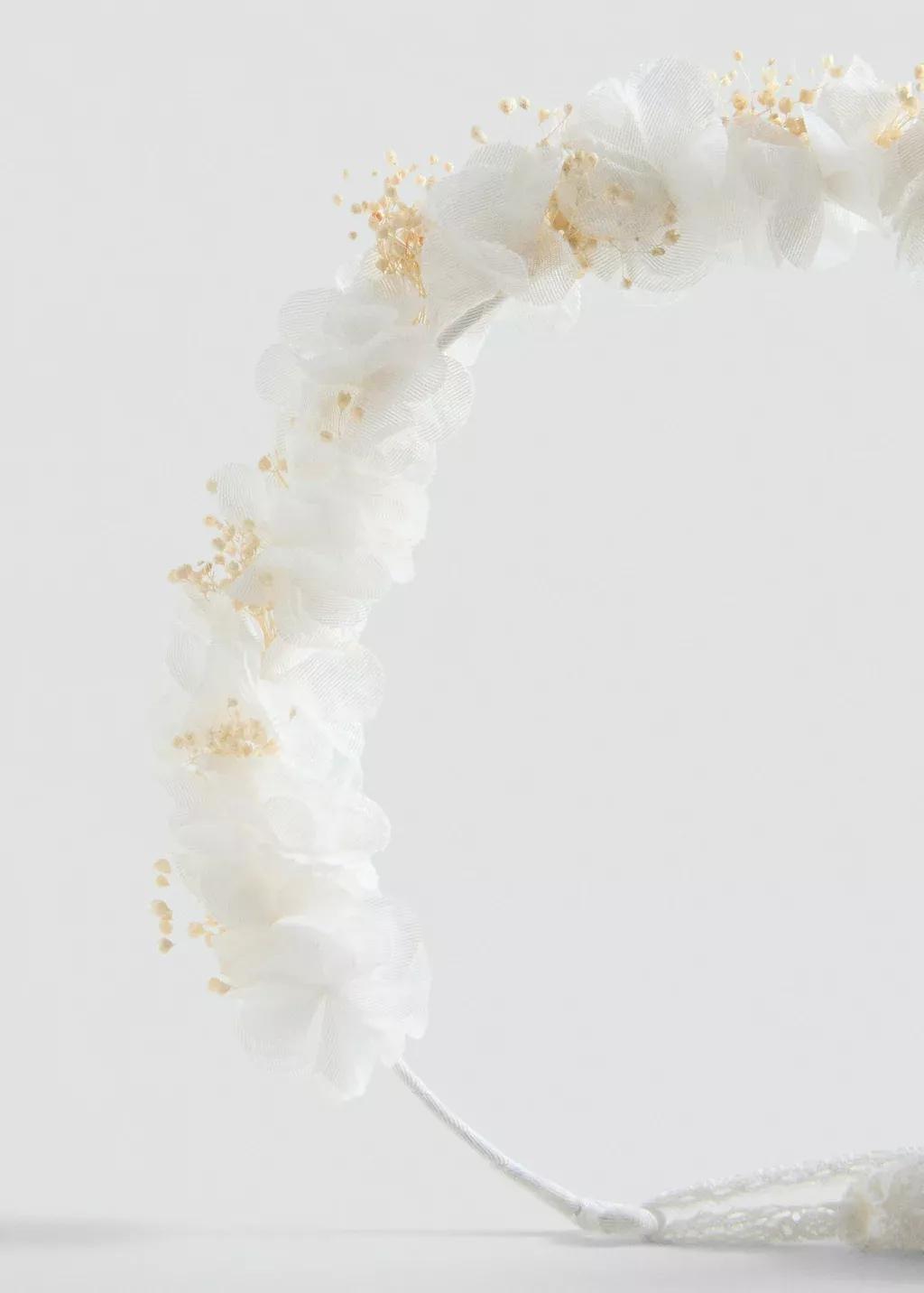 White Tie Closure Flower Hairband, Kids Girl, White, large image number 1