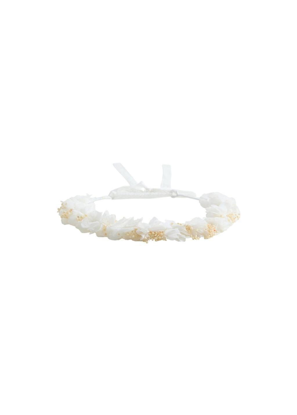 White Tie Closure Flower Hairband, Kids Girl, White, large image number 2