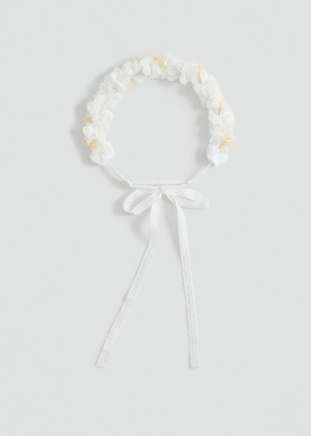 White Tie Closure Flower Hairband, Kids Girl, White, large image number 3