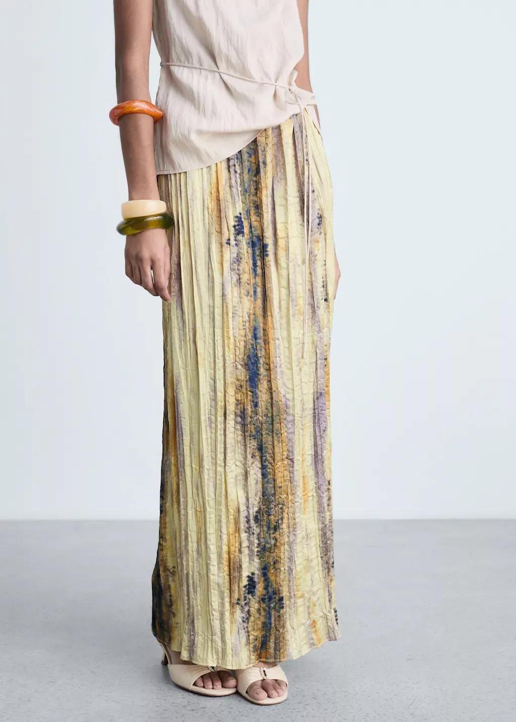 Yellow Long Satin Textured Skirt, , large image number 0