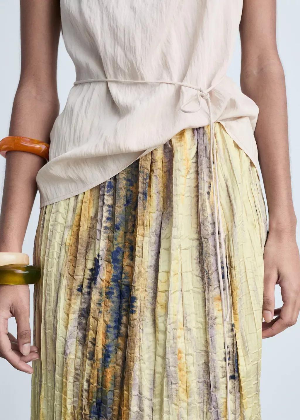 Yellow Long Satin Textured Skirt, , large image number 1