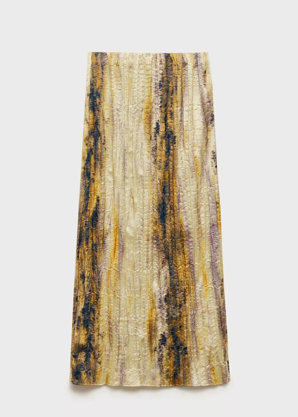Yellow Long Satin Textured Skirt, , large image number 4