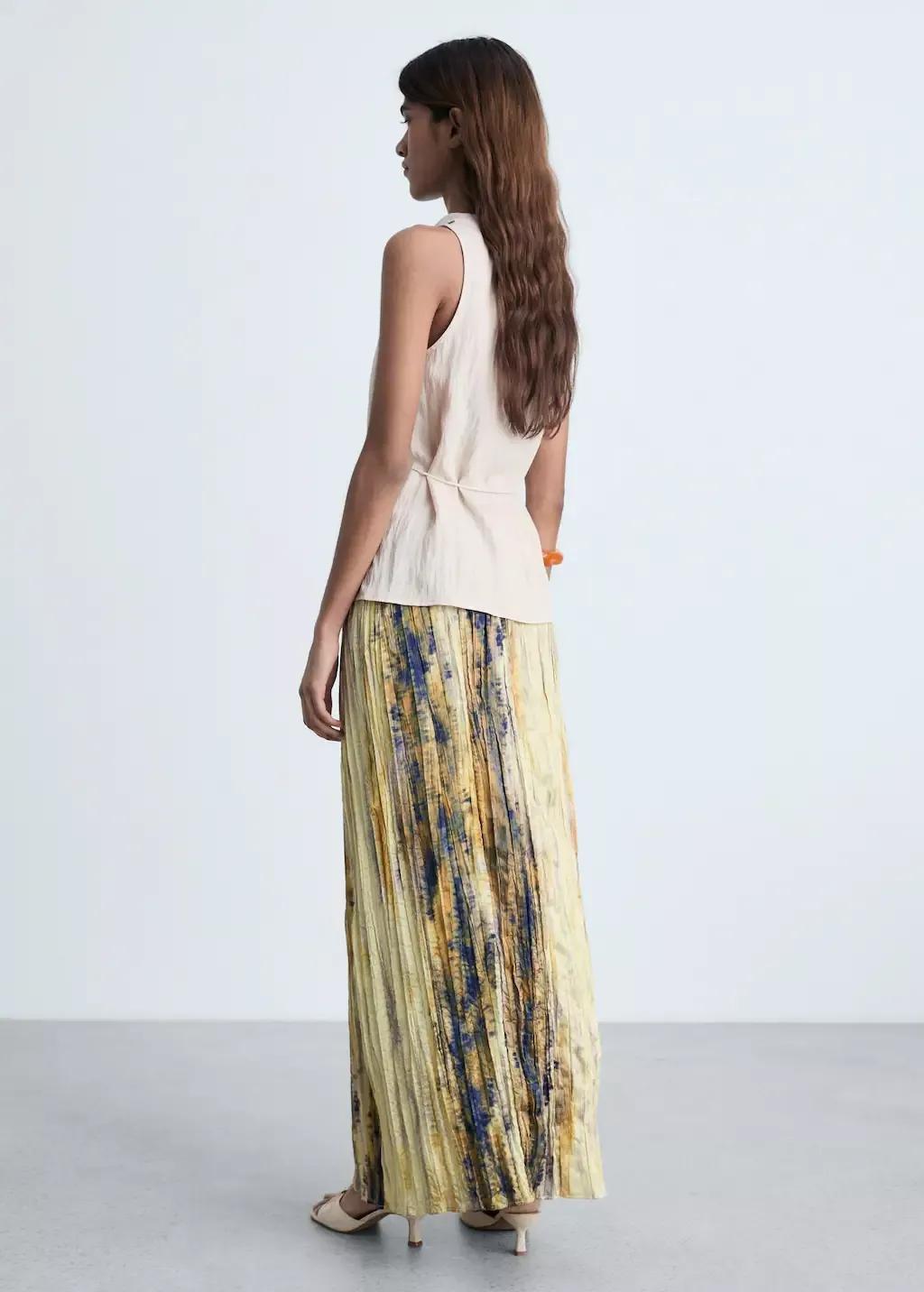 Yellow Long Satin Textured Skirt, , large image number 5