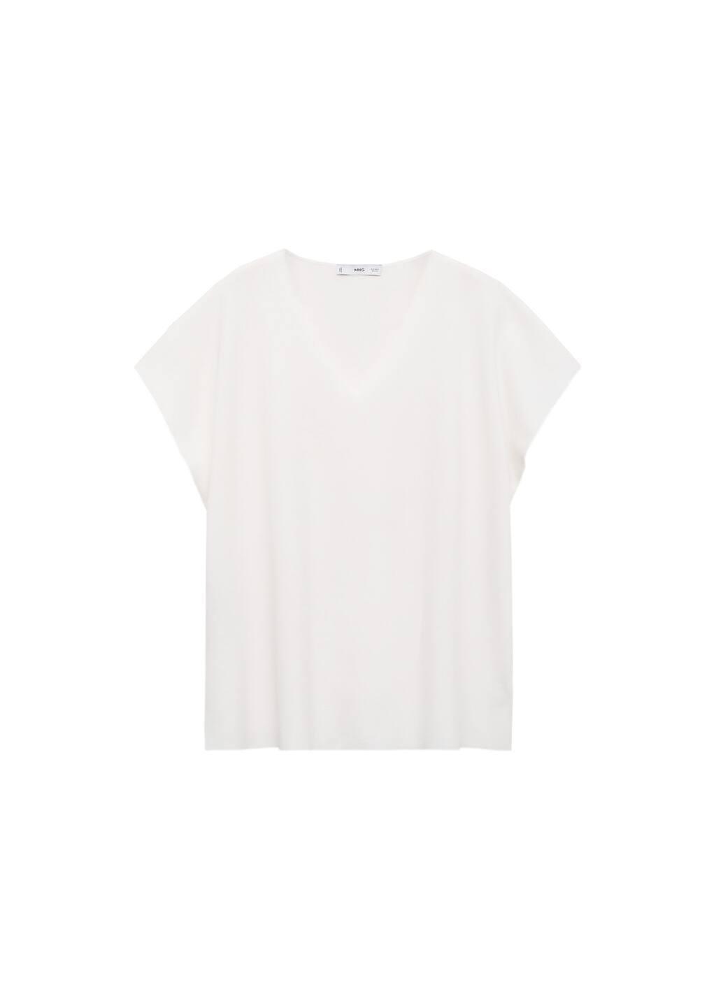 White V-Neck Knit Top, White, large image number 2