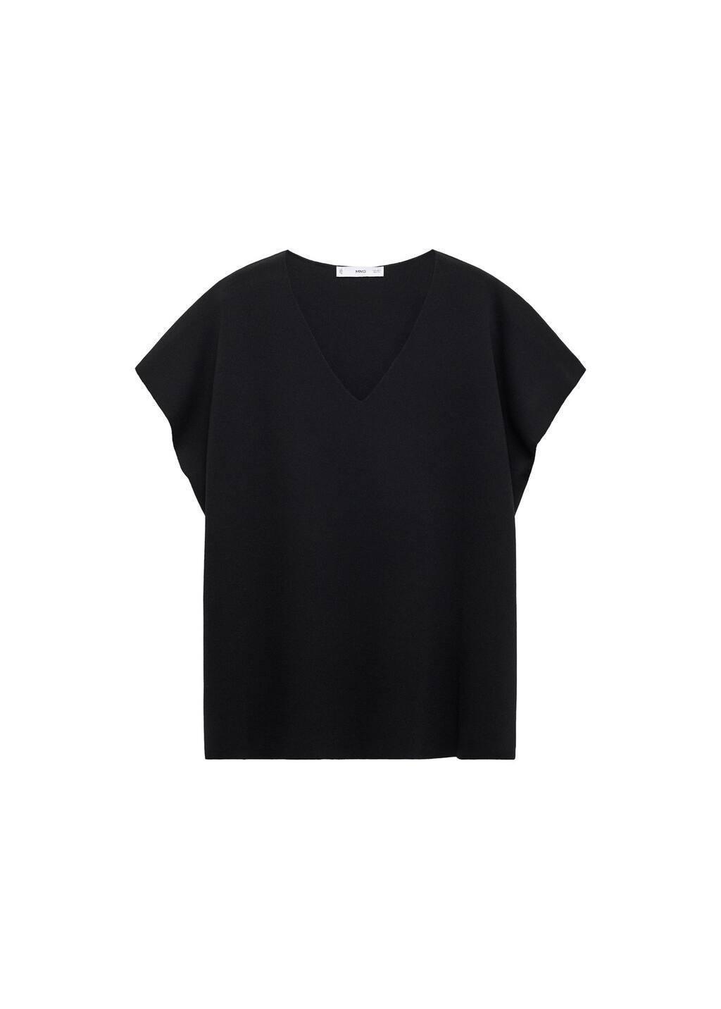 Black V-Neck Knit Top, Black, large image number 2