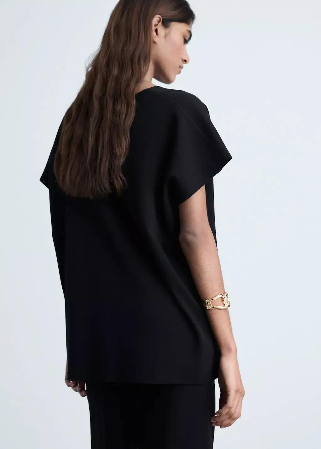 Black V-Neck Knit Top, , large image number 6