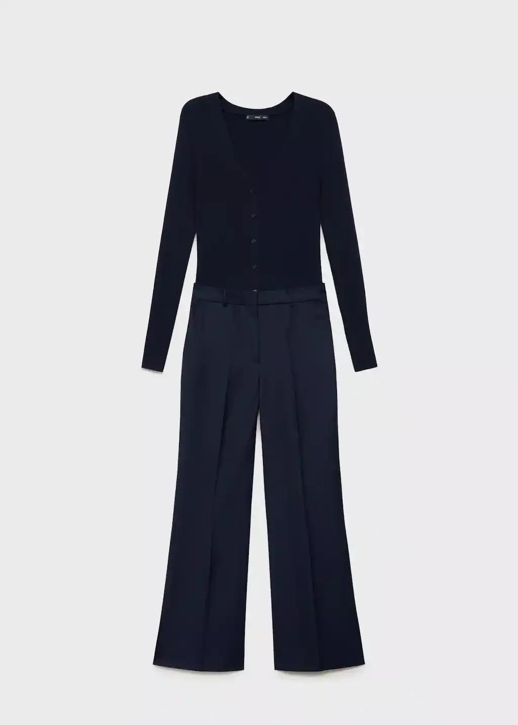 Navy Contrast-Bodice Long Jumpsuit, , medium