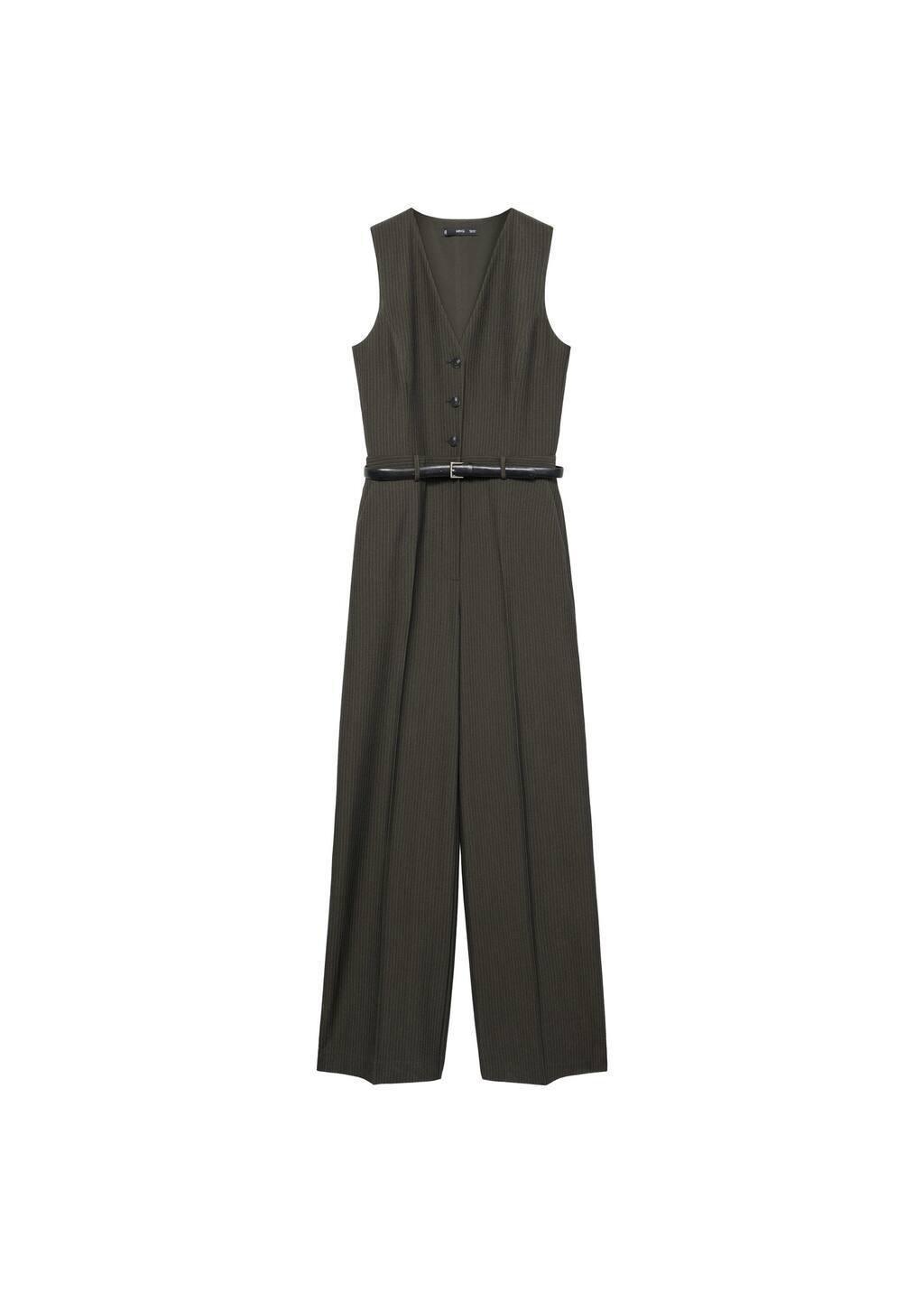 Green Pinstripe Jumpsuit With Belt, , large image number 2
