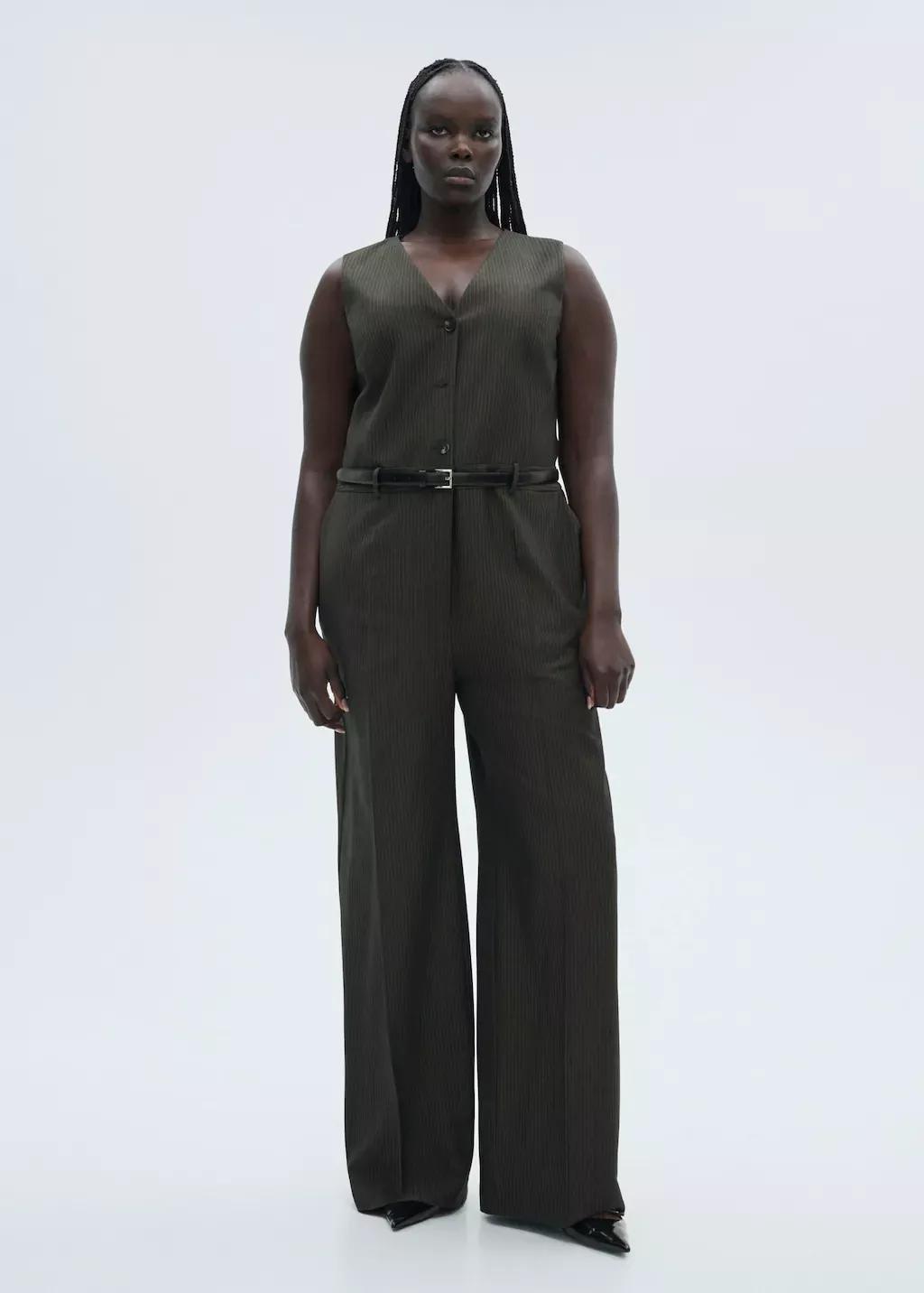Green Pinstripe Jumpsuit With Belt, , large image number 4