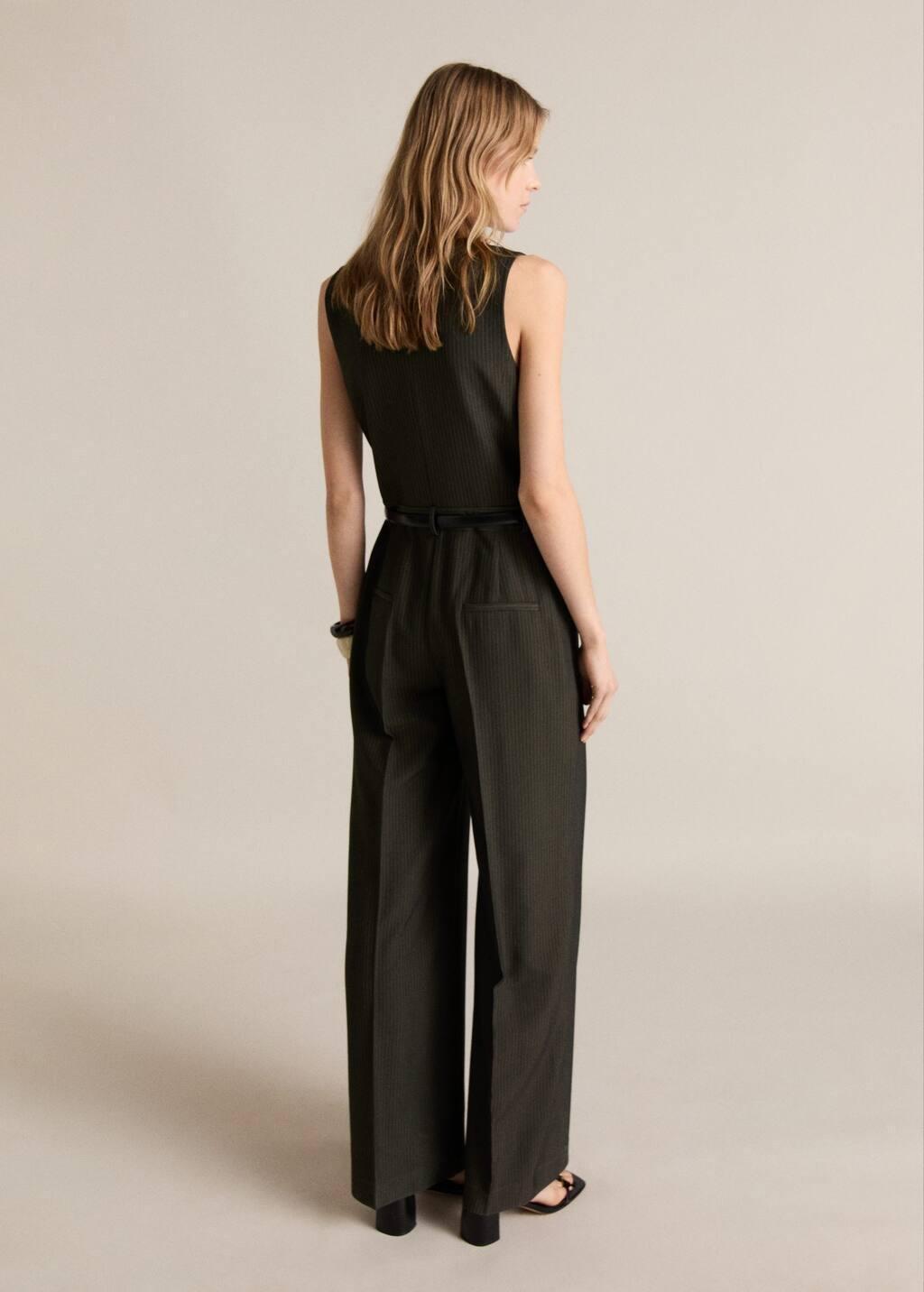 Green Pinstripe Jumpsuit With Belt, , large image number 9