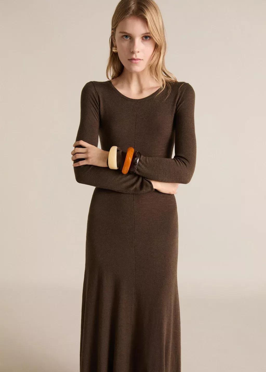 Brown Asymmetrical Low Knit Dress, , large image number 0