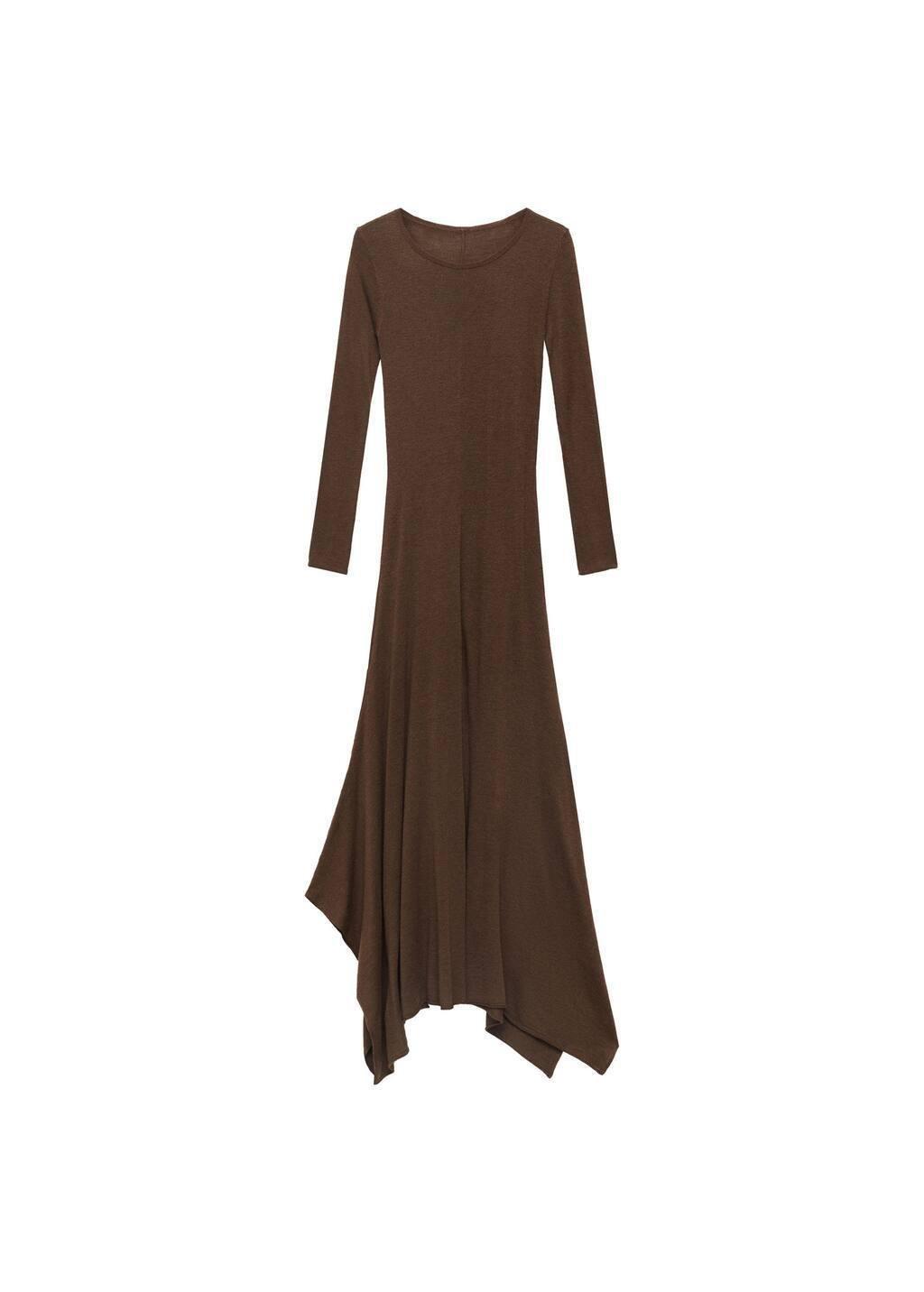 Brown Asymmetrical Low Knit Dress, , large image number 2