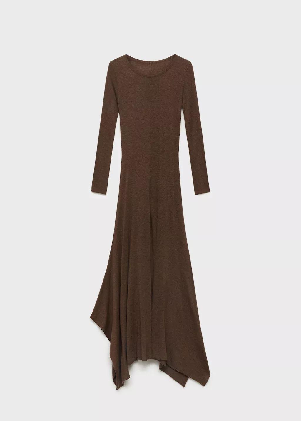 Brown Asymmetrical Low Knit Dress, , large image number 5