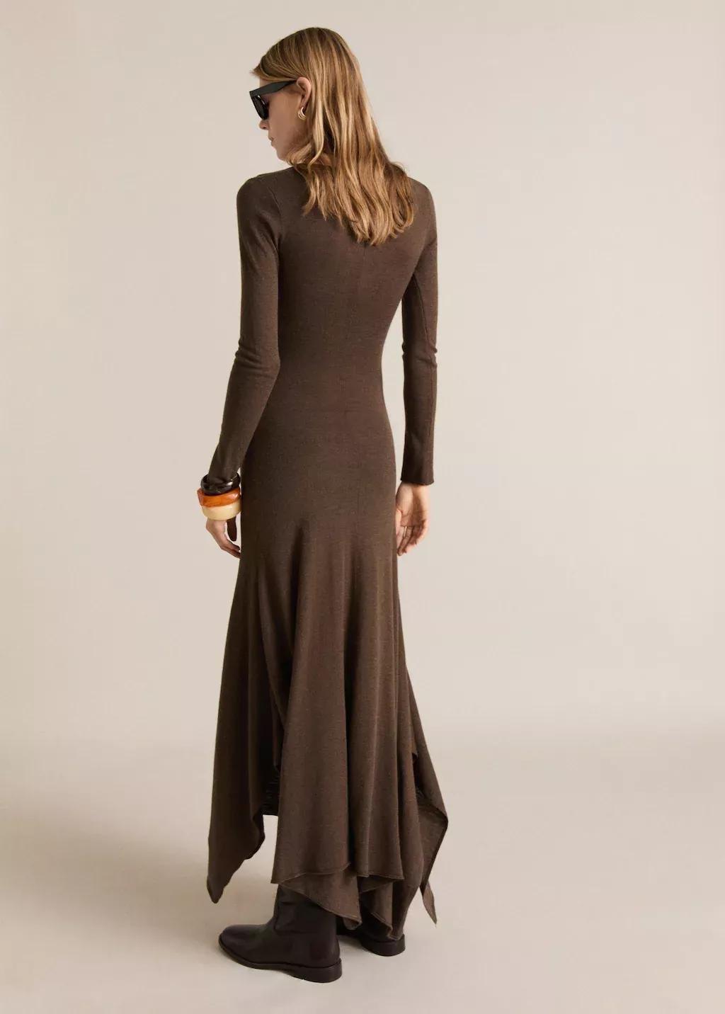 Brown Asymmetrical Low Knit Dress, , large image number 6