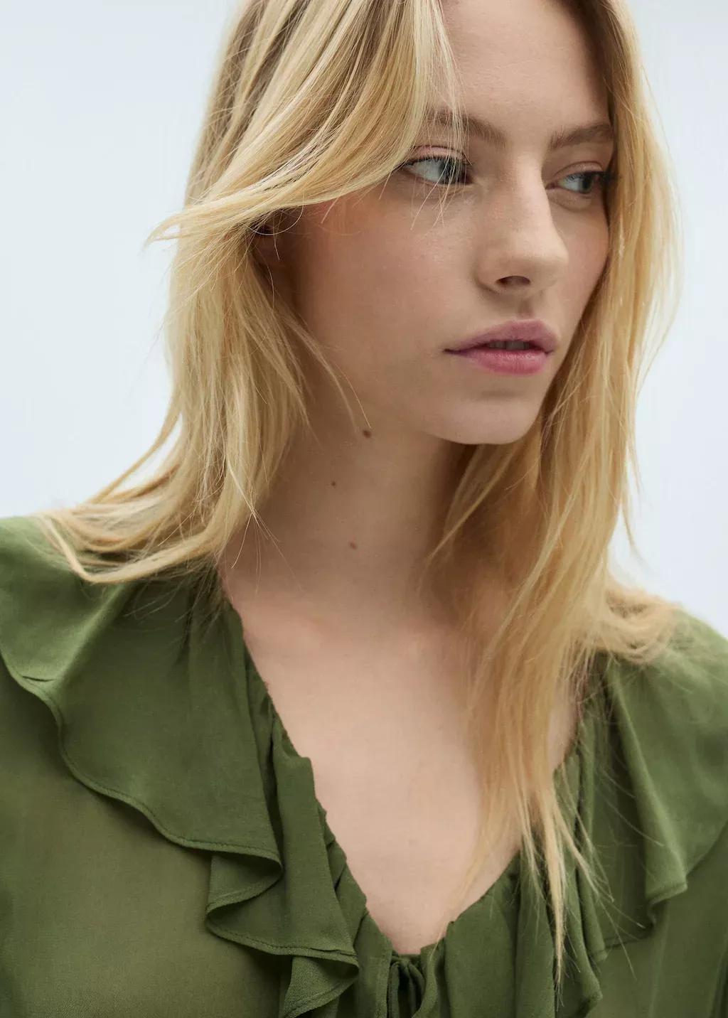 Khaki Ruffled Blouse, , large image number 1