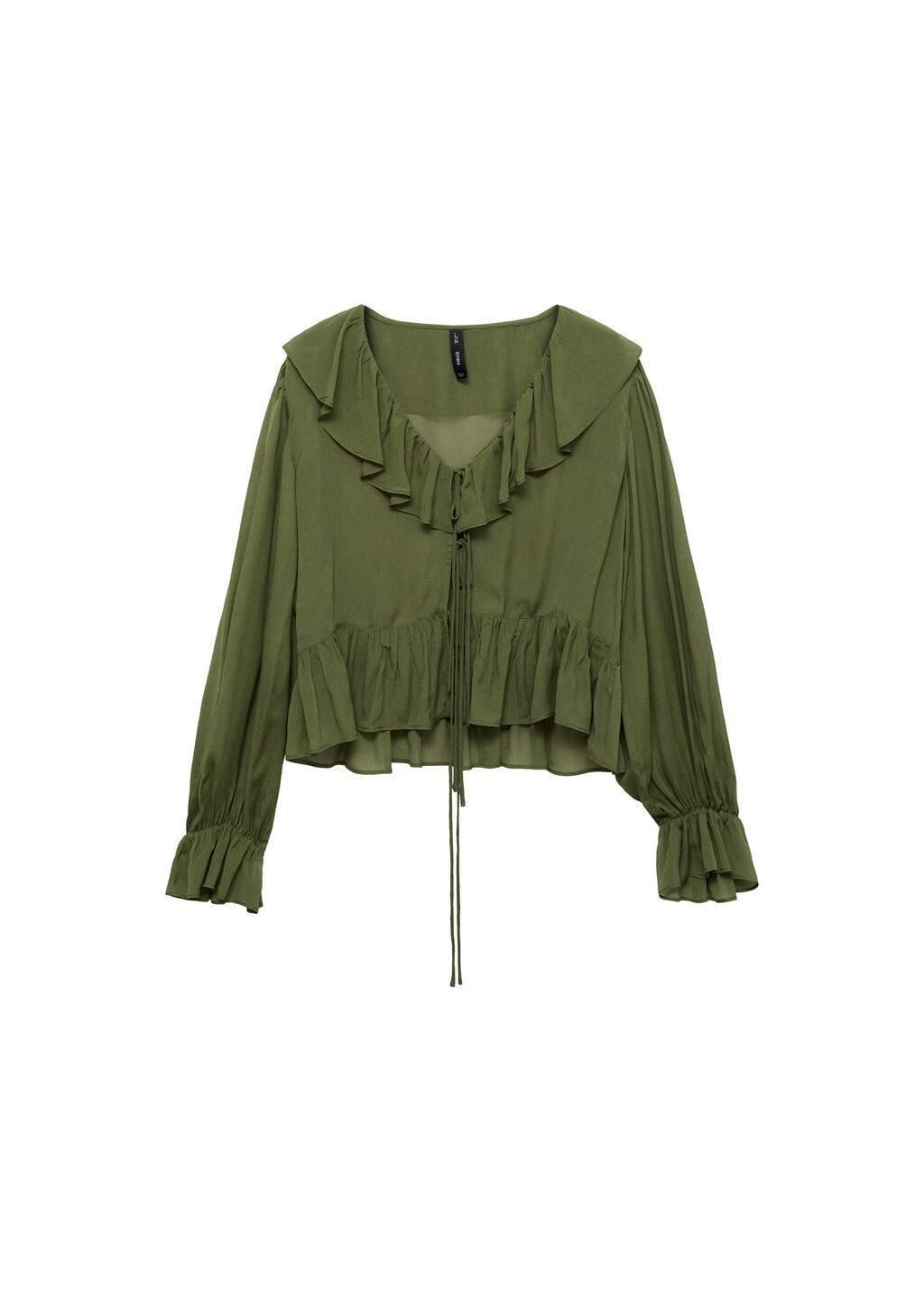 Khaki Ruffled Blouse, , large image number 2