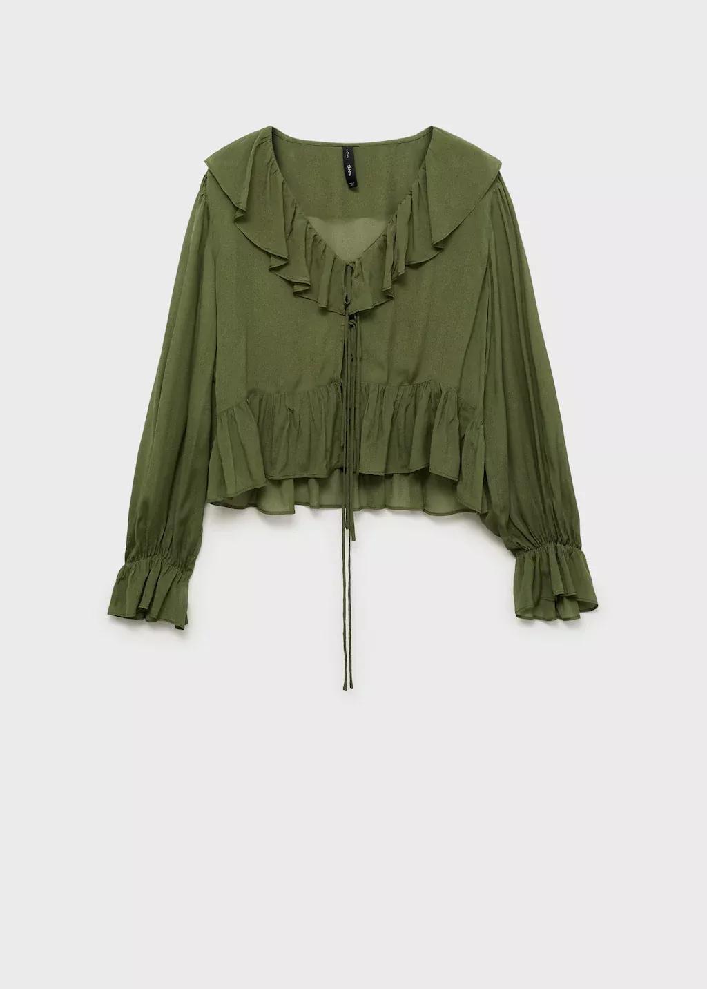 Khaki Ruffled Blouse, , large image number 4