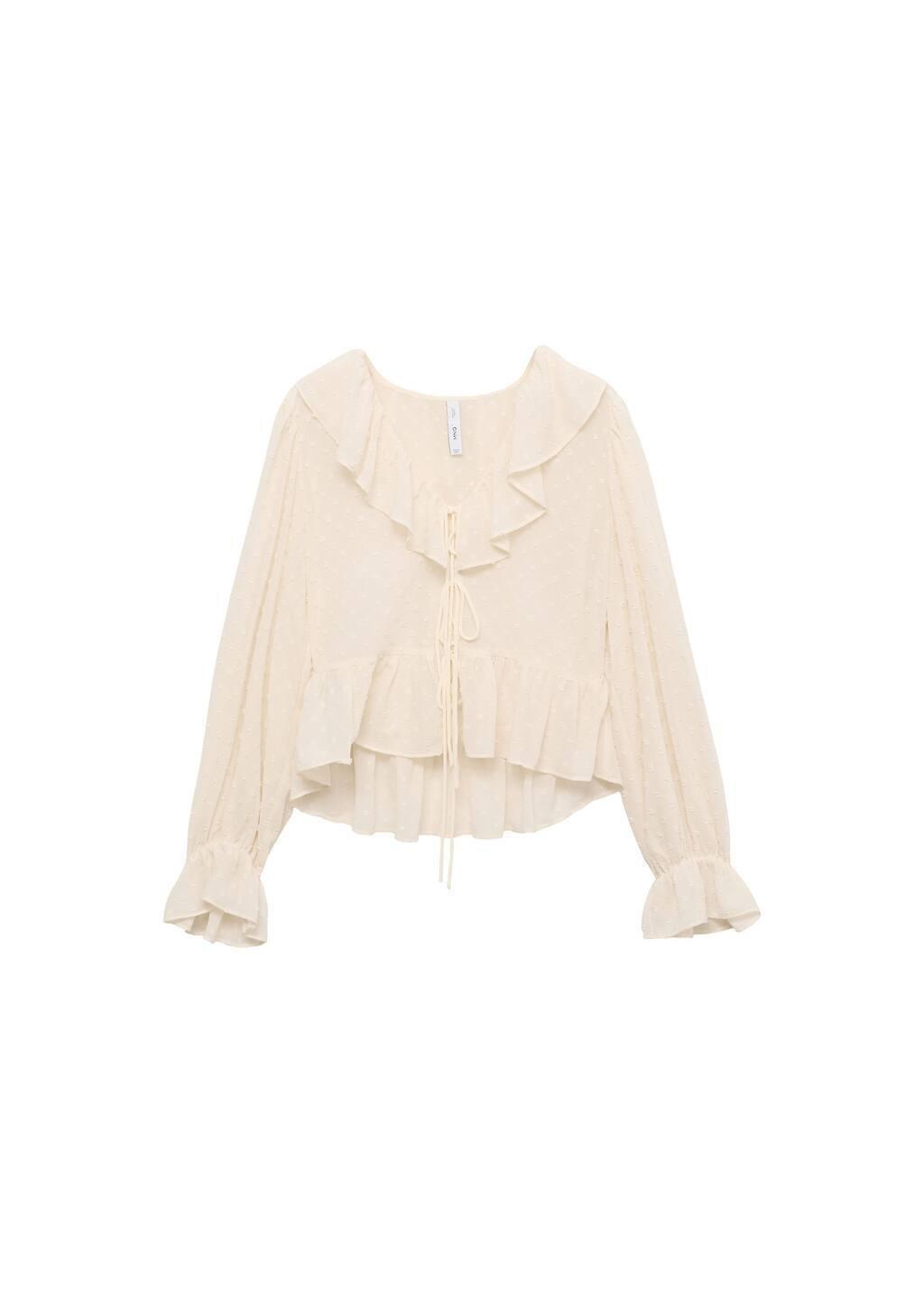 Beige Ruffled Blouse With Bow Closure, , large image number 2