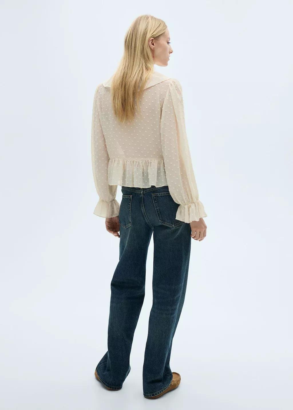 Beige Ruffled Blouse With Bow Closure, , large image number 5