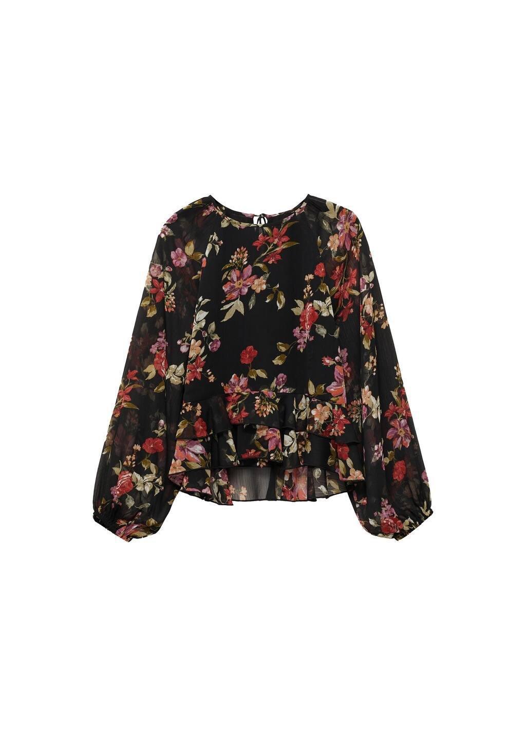 Black Floral Ruffled Blouse, , large image number 2