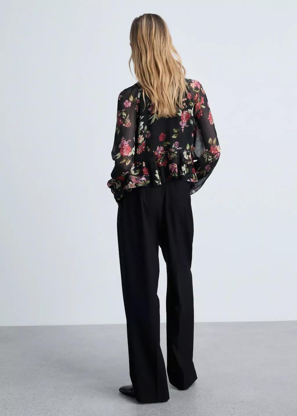 Black Floral Ruffled Blouse, , large image number 8