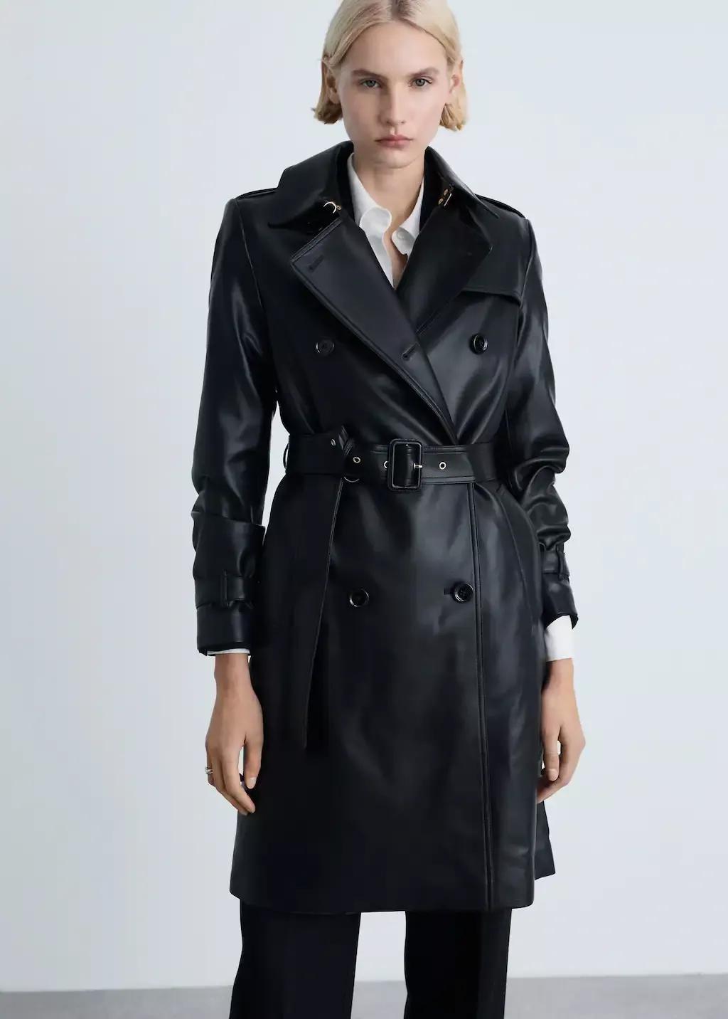 Black Plain Trench Coat, , large image number 0